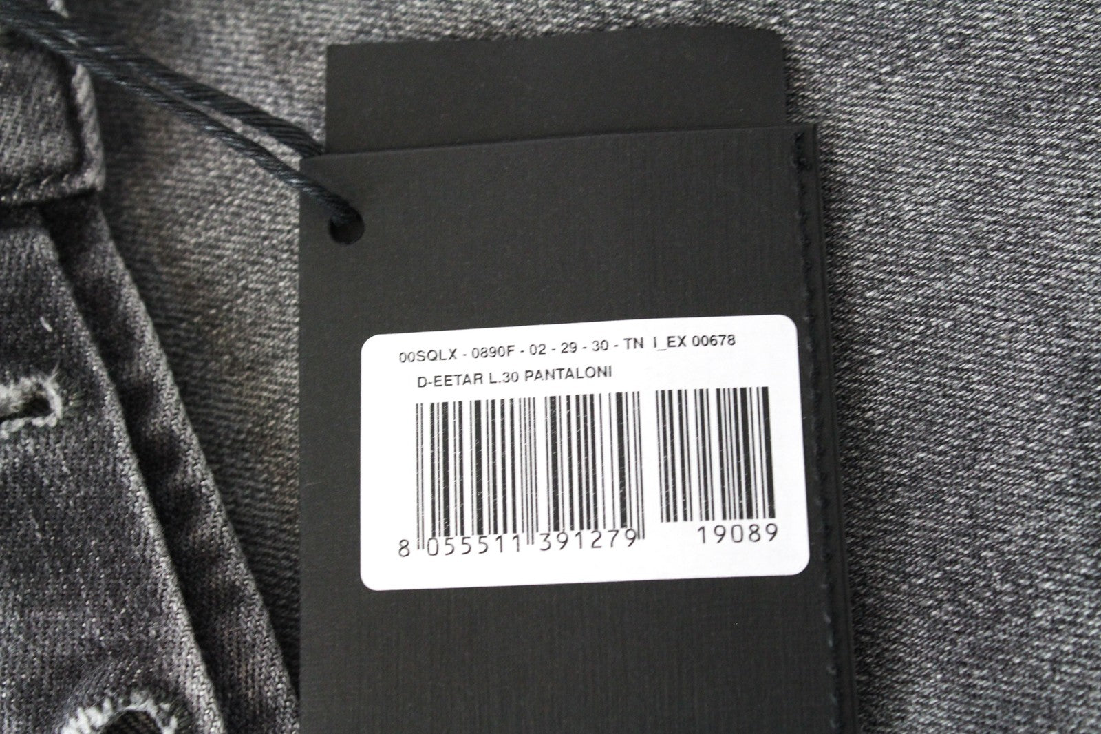 DIESEL D-Eetar 0890F vyriški W29/L30 pilki siaurėjantys džinsai, tamprūs, išblukę, su gobtuvu 