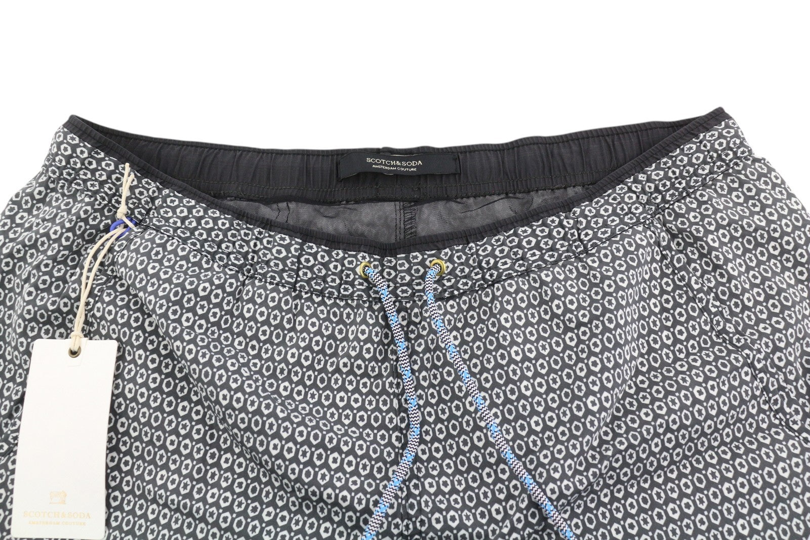 SCOTCH &amp; SODA vyriški maudymosi kostiumėliai XL dydžio pilki raštuoti tinkliniai paplūdimio apatinukai su elastingu juosmeniu 