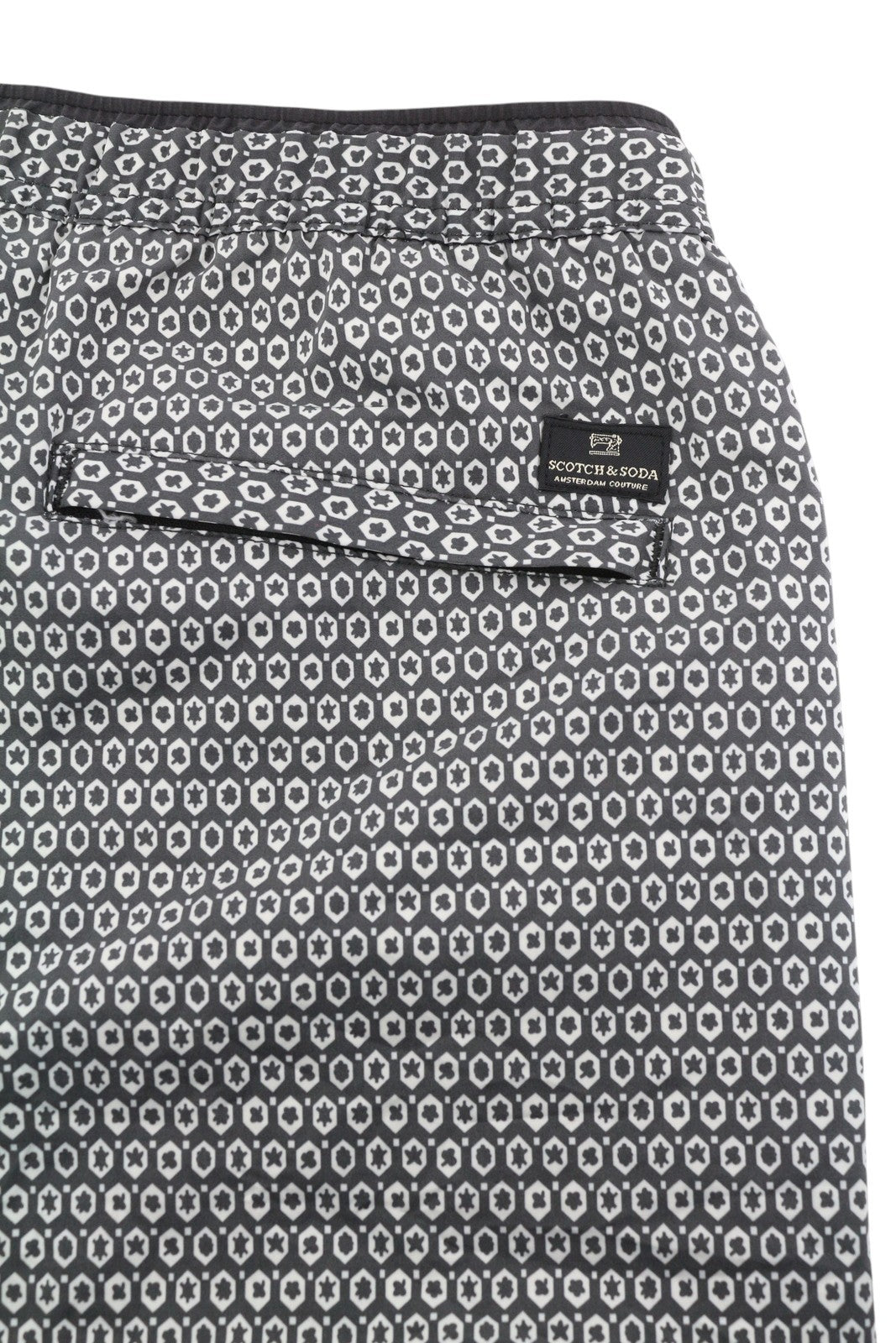 SCOTCH &amp; SODA vyriški maudymosi kostiumėliai XL dydžio pilki raštuoti tinkliniai paplūdimio apatinukai su elastingu juosmeniu 