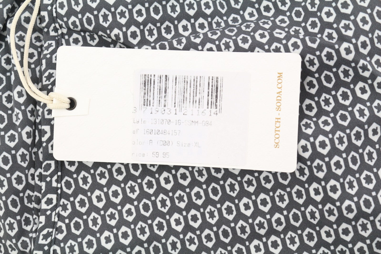 SCOTCH &amp; SODA vyriški maudymosi kostiumėliai XL dydžio pilki raštuoti tinkliniai paplūdimio apatinukai su elastingu juosmeniu 