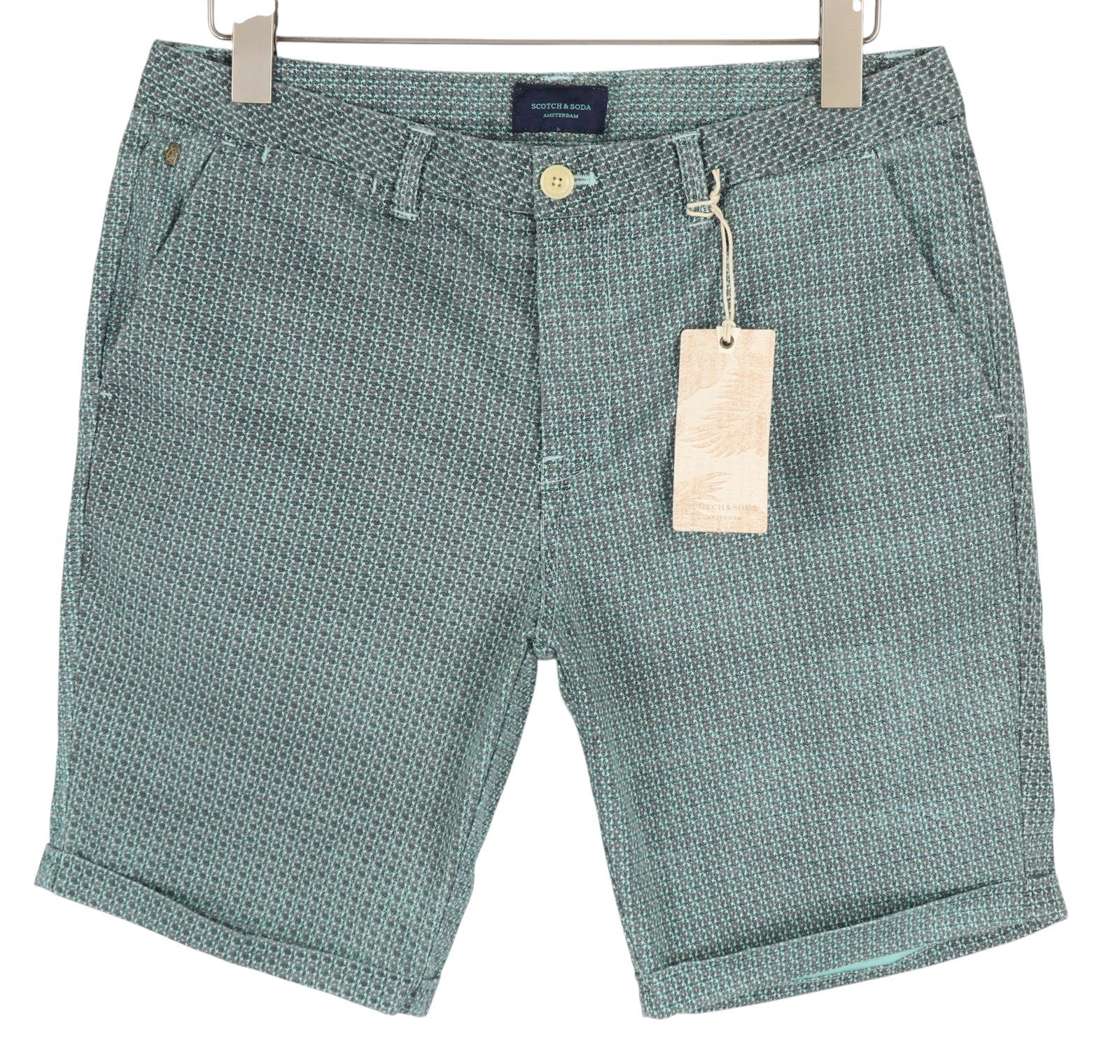 SCOTCH & SODA Men Shorts ~W32 Chino Patterned Turn-Up 5-Design Pockets Casual