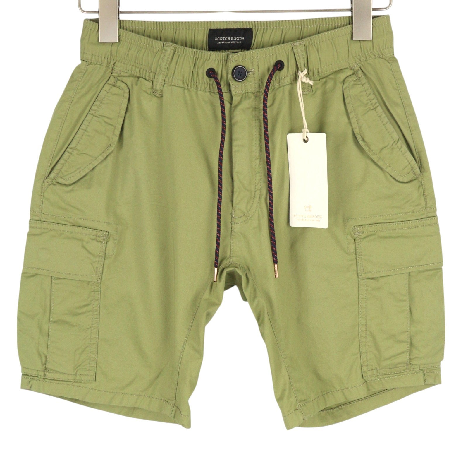SCOTCH & SODA Men Shorts W30 Green Cargo Elastic Waist Patch Pockets Casual
