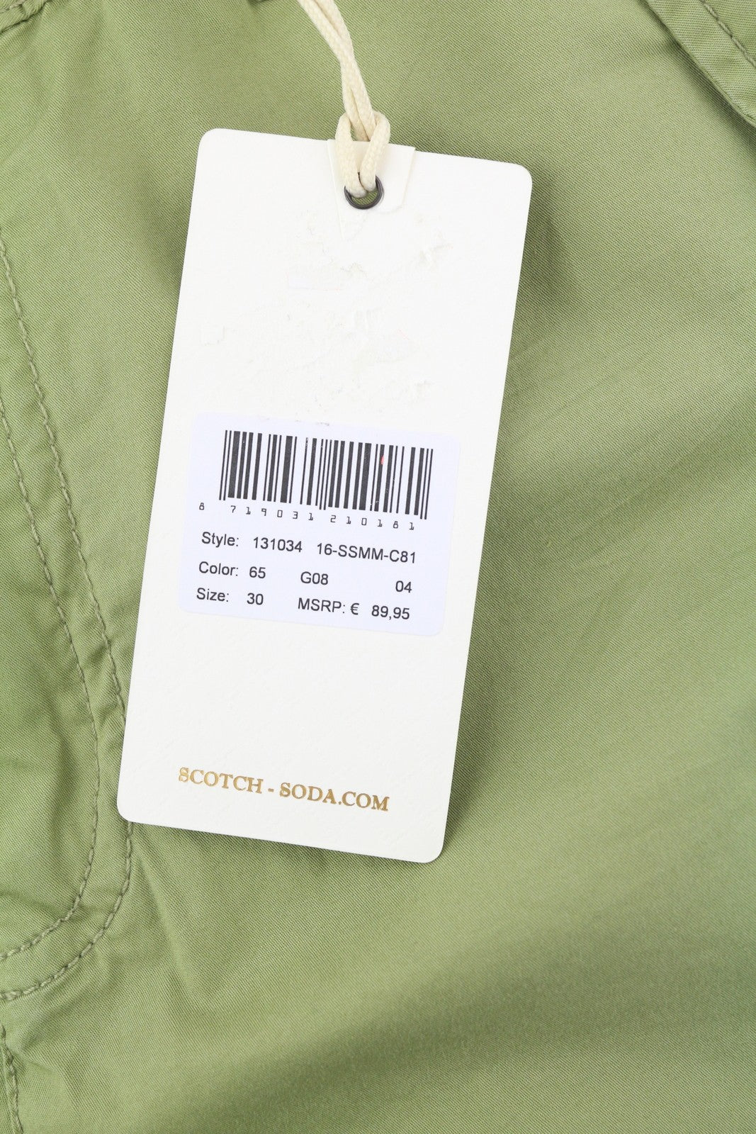 SCOTCH & SODA Men Shorts W30 Green Cargo Elastic Waist Patch Pockets Casual