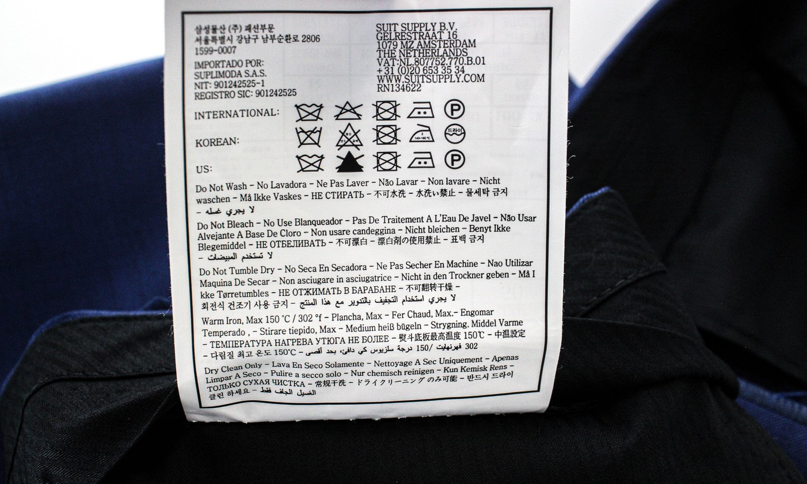 SUITSUPPLY La Spalla Men's Suit UK44S 3 Piece Mid-Blue Wool Twill Classic Fit