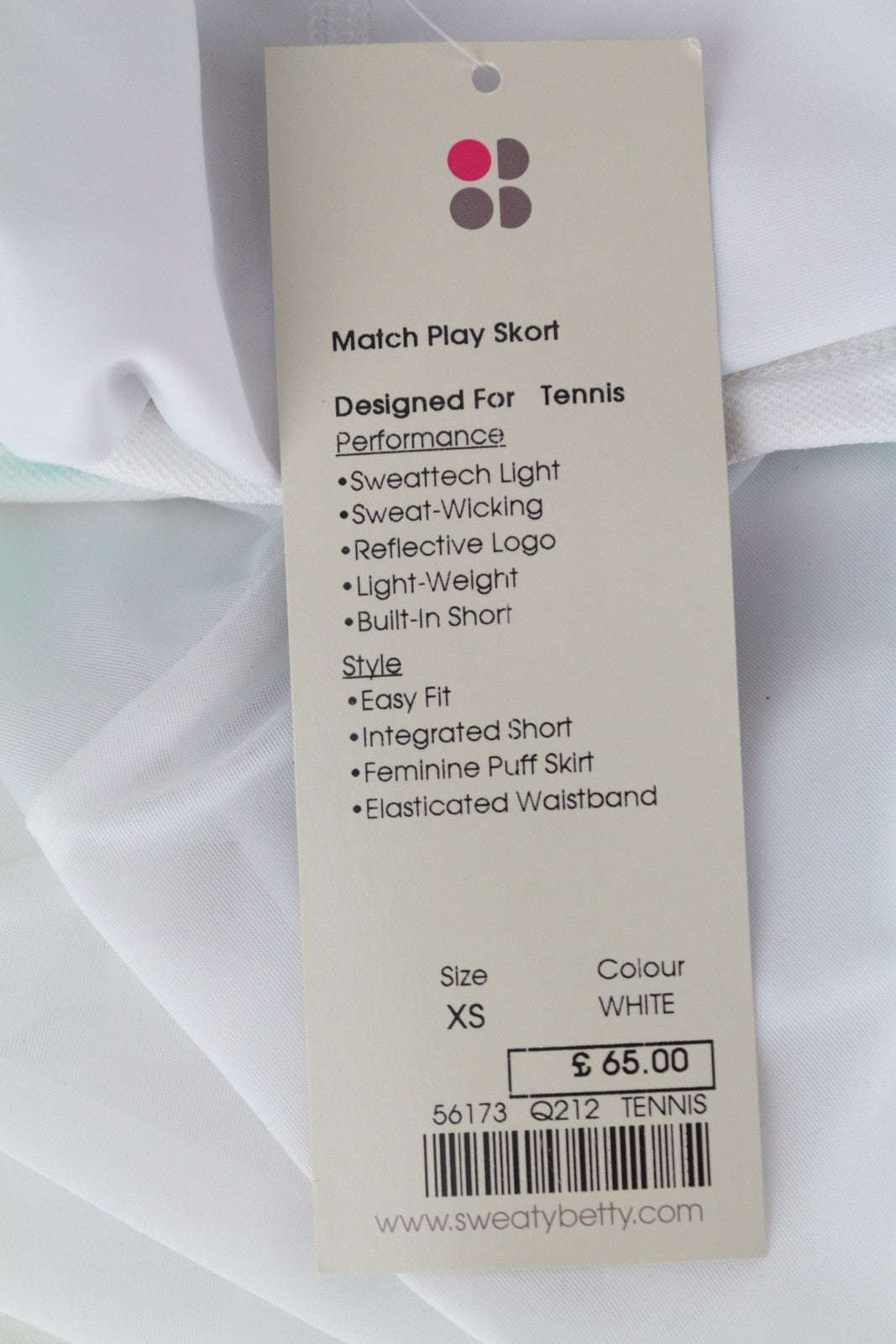 SWEATY BETTY moteriškas sijonas „Match Play“ XS dydžio, baltas sportinis apranga tenisui 
