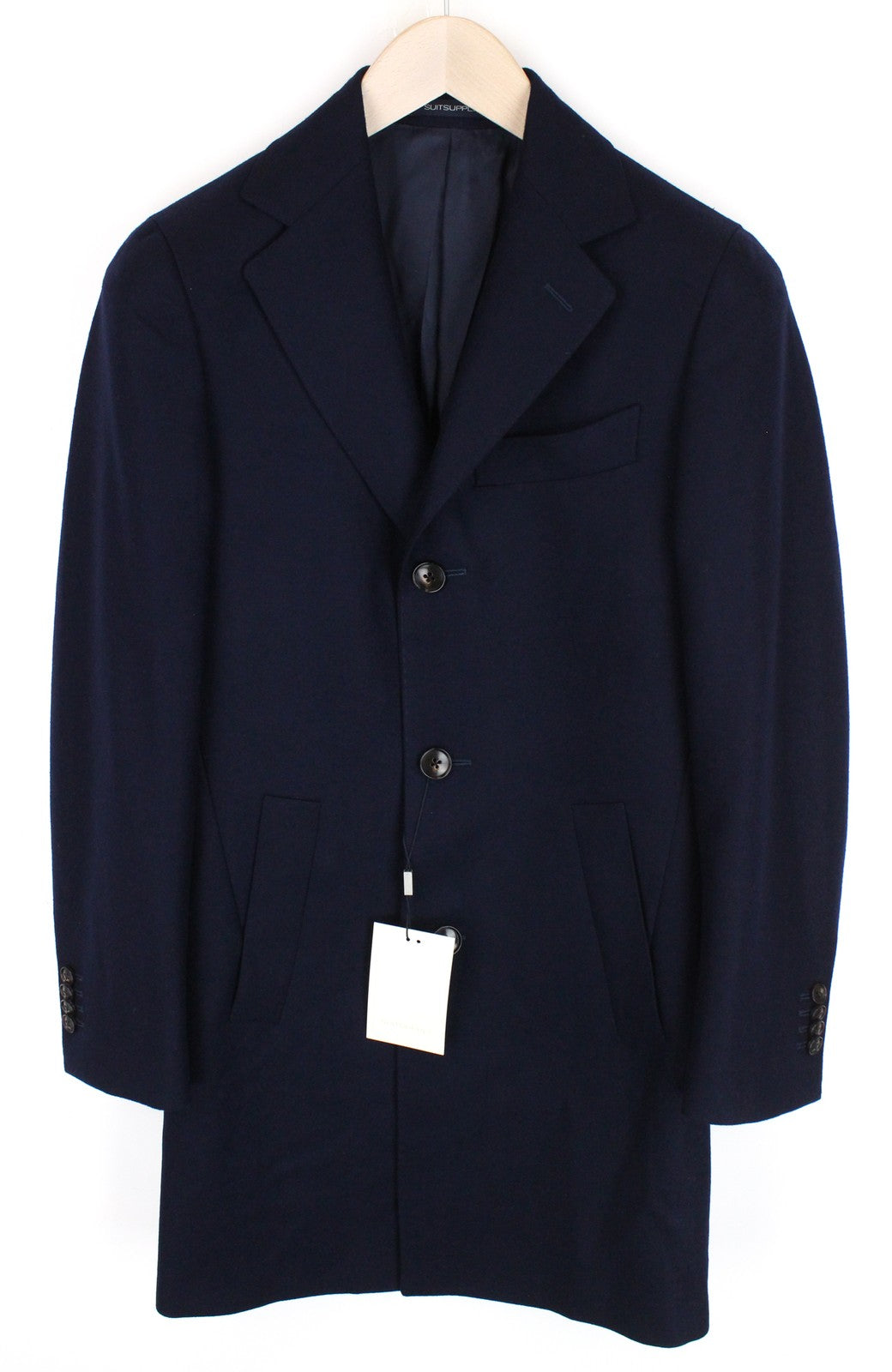 „SUITSUPPLY Vicenza“ vyriškas berniukiškas paltas, UK30R, tamsiai mėlynas, flanelės, vilnonis, vieneilis 