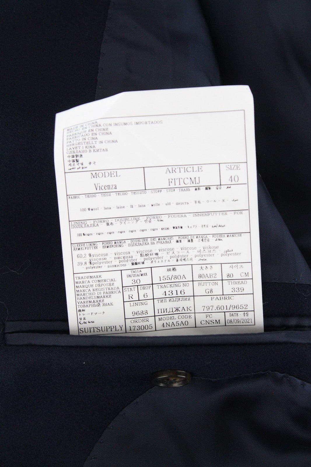 „SUITSUPPLY Vicenza“ vyriškas berniukiškas paltas, UK30R, tamsiai mėlynas, flanelės, vilnonis, vieneilis 