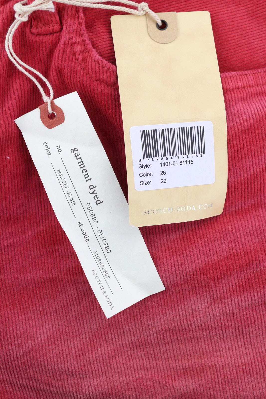 SCOTCH & SODA Men Shorts W29 Chino Corduroy Washed Red Button Fly Logo Casual