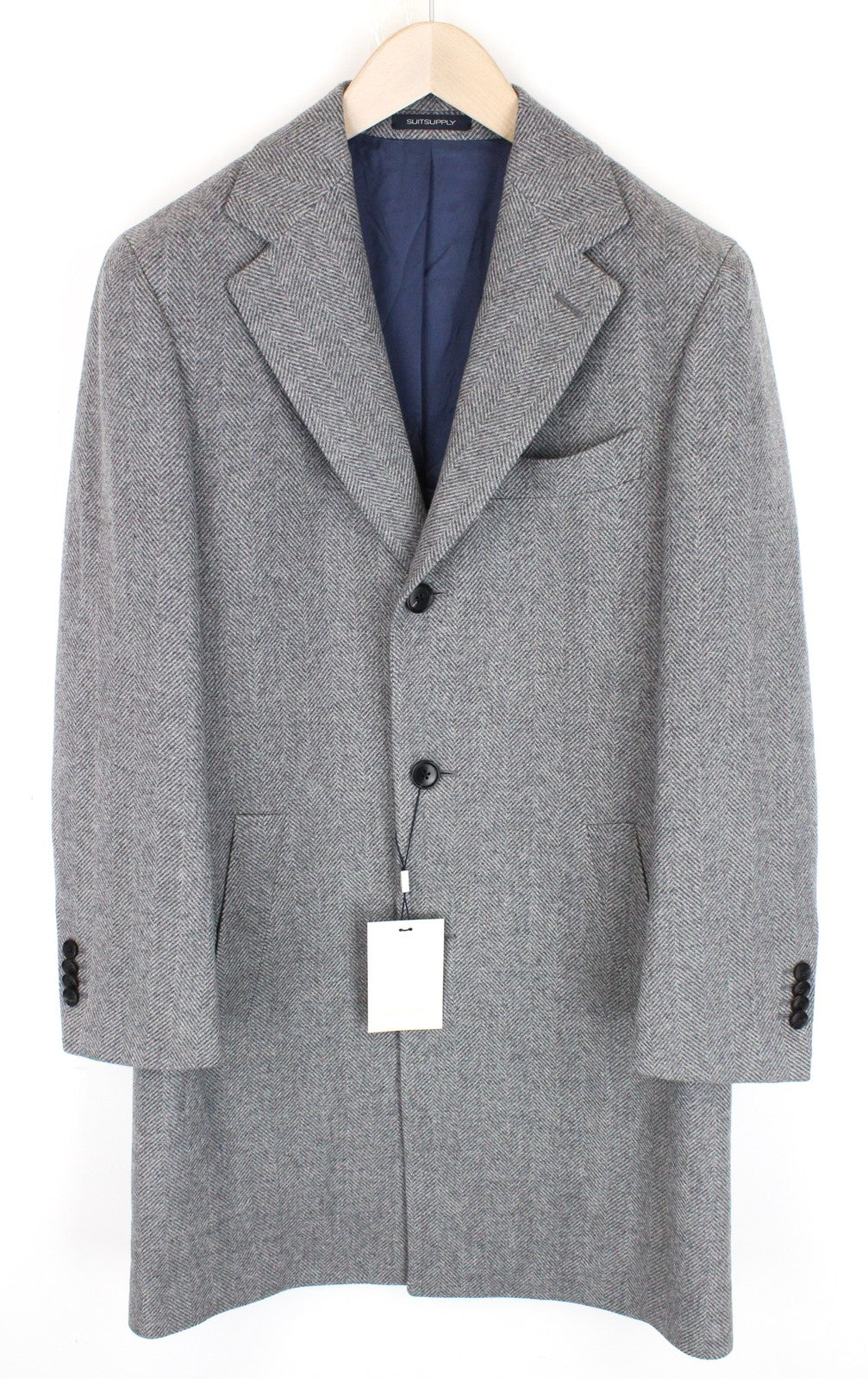 „SUITSUPPLY Vicenza“ vyriškas paltas, UK36R, flanelės, vilnos, kašmyro, pilkas, vidutinio ilgio 