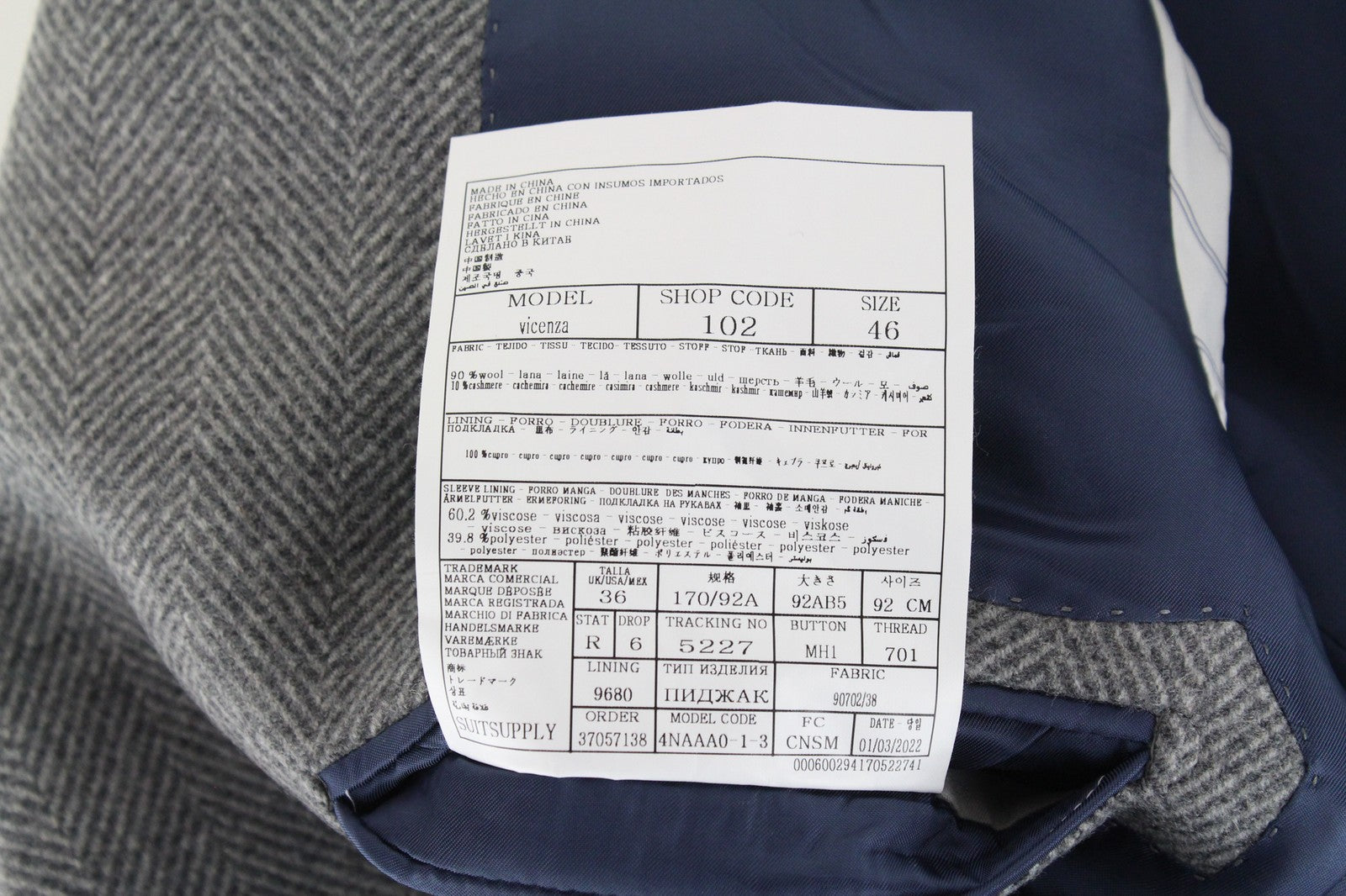 „SUITSUPPLY Vicenza“ vyriškas paltas, UK36R, flanelės, vilnos, kašmyro, pilkas, vidutinio ilgio 