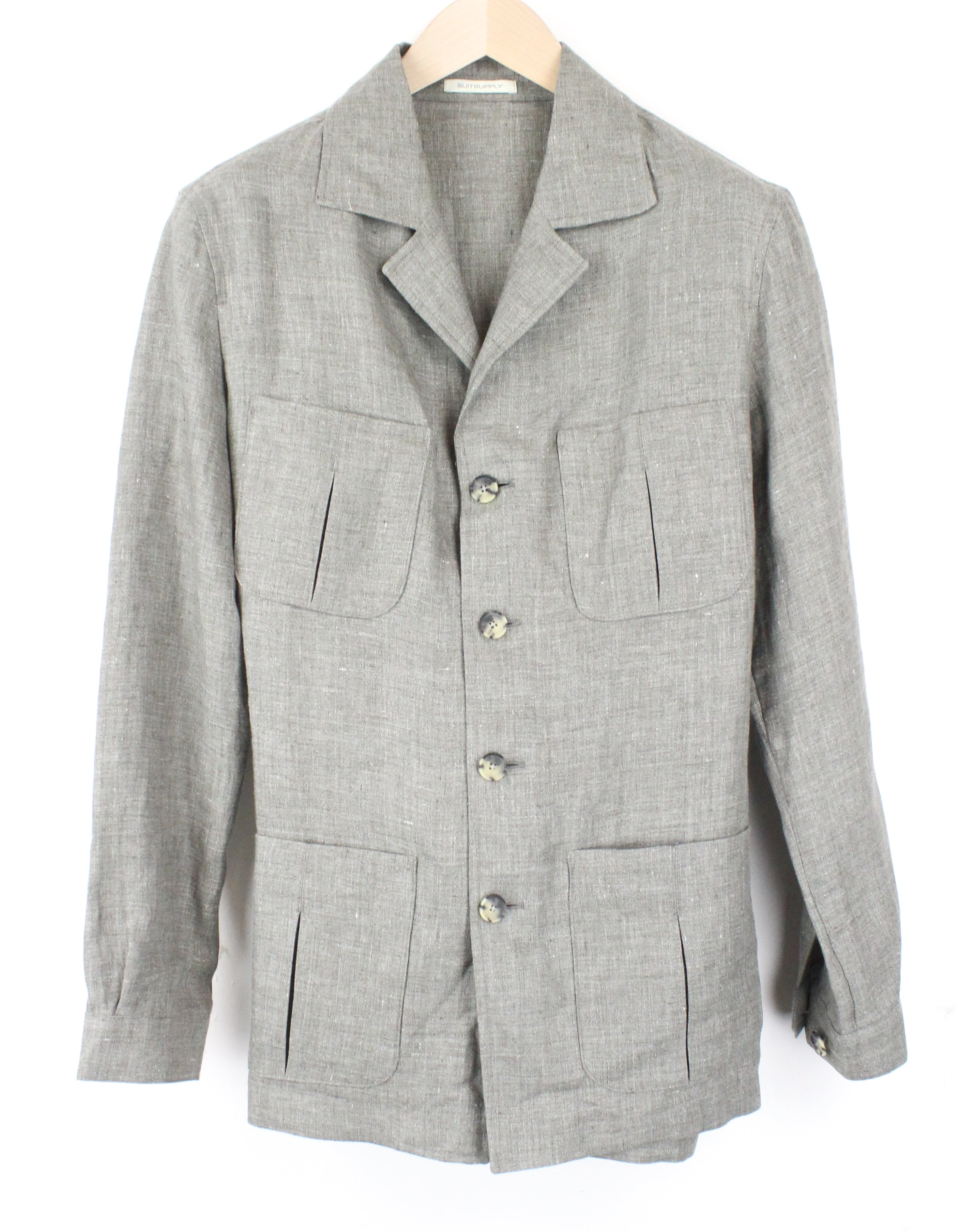 SUITSUPPLY vyriška striukė su „Sahara Pocket“ UK38R pilka gryno lino palaidinė be pamušalo 
