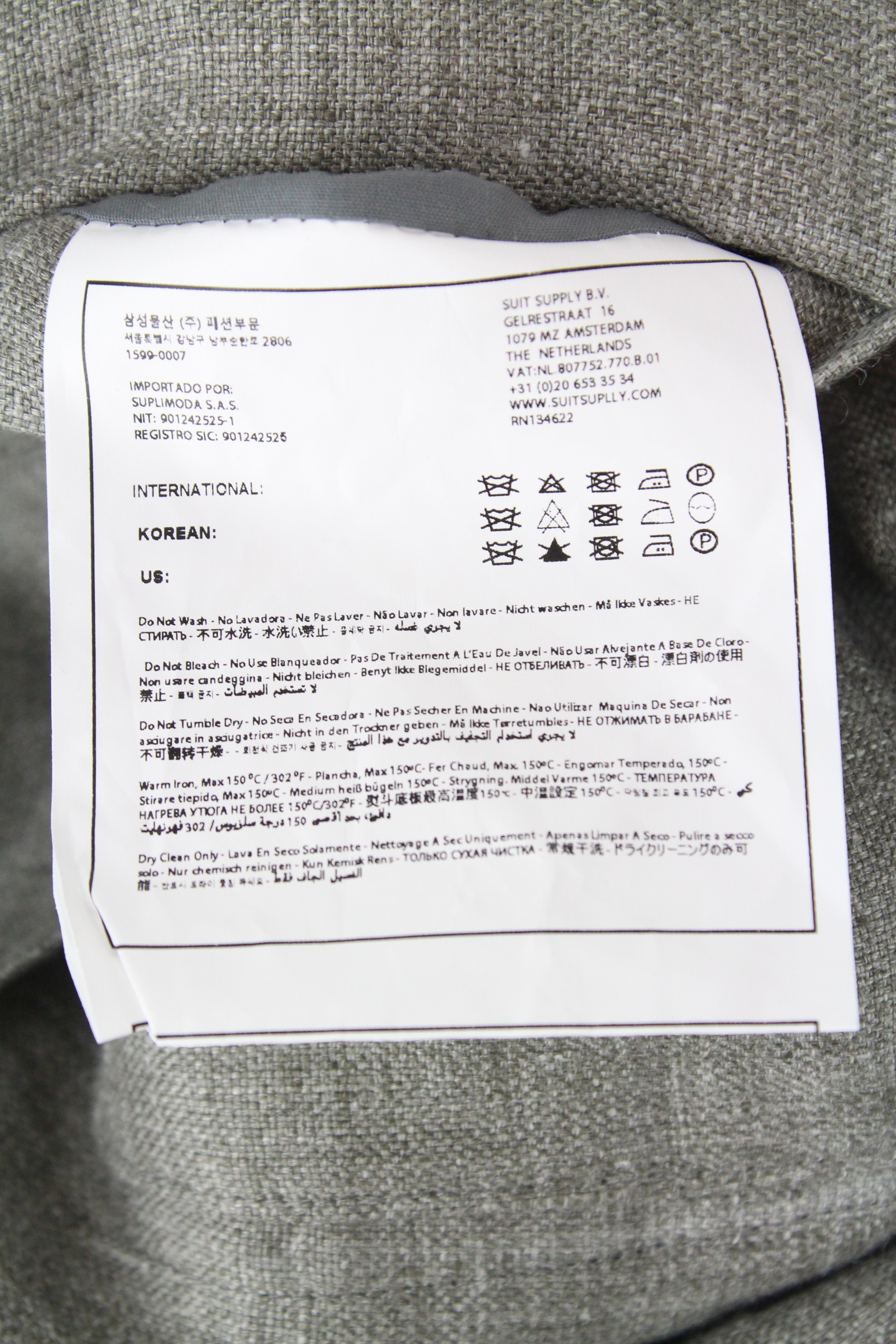 SUITSUPPLY vyriška striukė su „Sahara Pocket“ UK38R pilka gryno lino palaidinė be pamušalo 