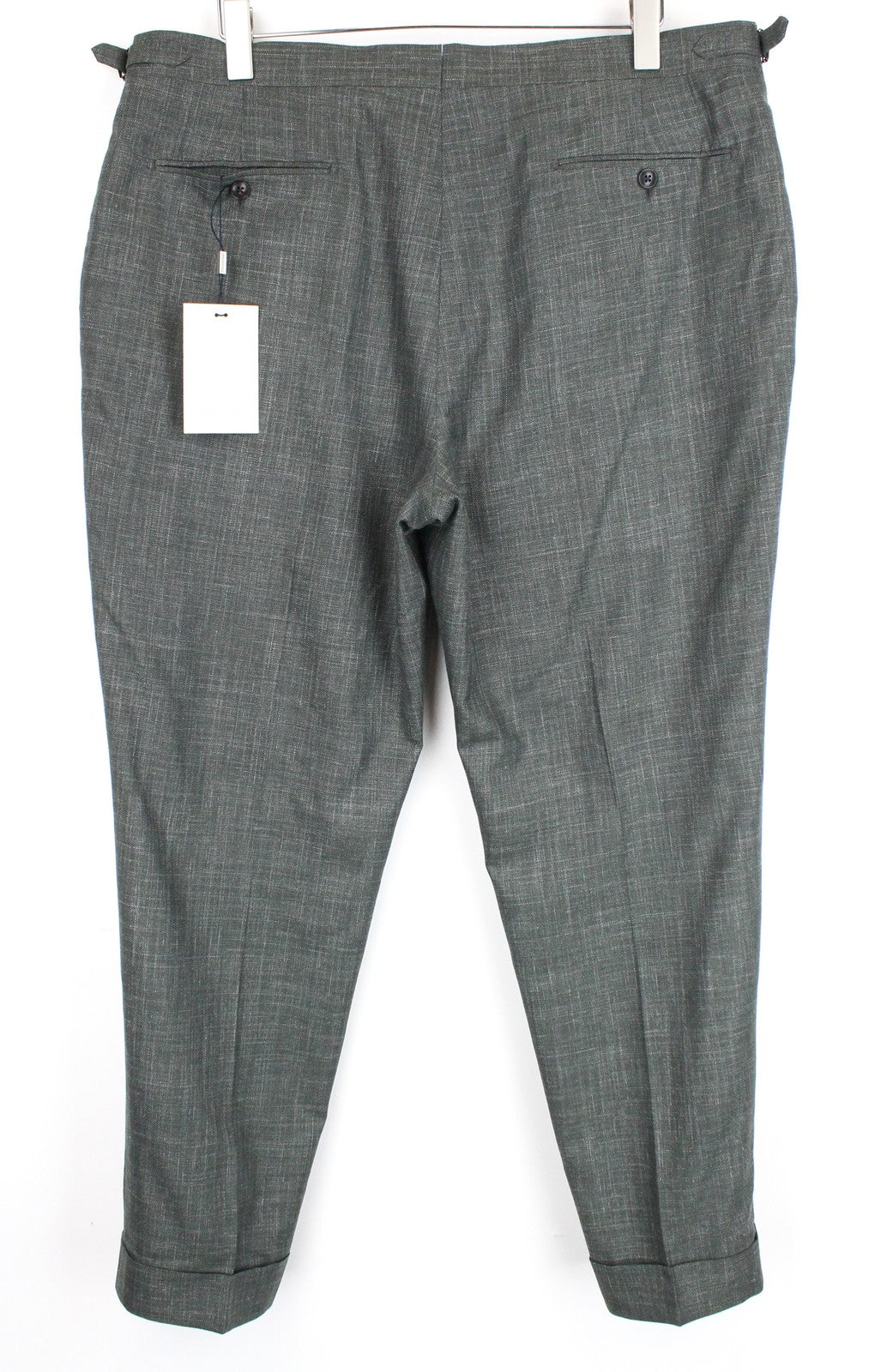 SUITSUPPLY La Spalla vyriškas kostiumas, žalias, 3 dalių, vilnonis, lininis, šilkinis, klostuotas, UK50R 