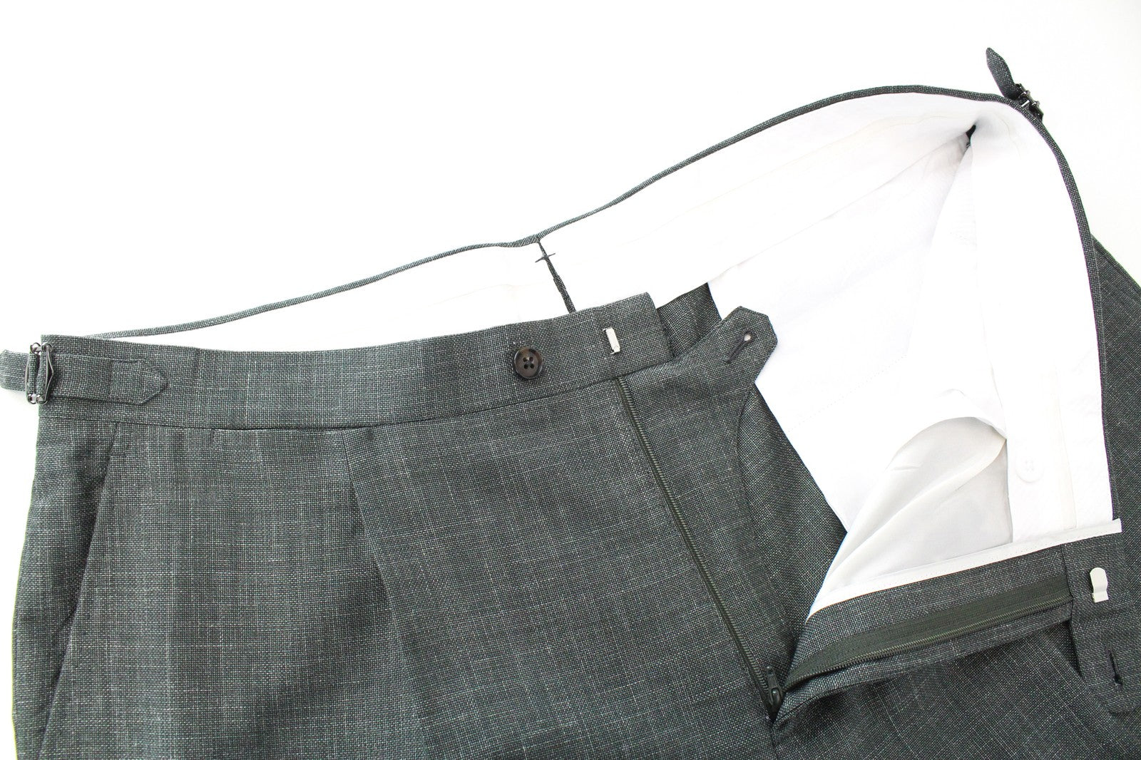 SUITSUPPLY La Spalla vyriškas kostiumas, žalias, 3 dalių, vilnonis, lininis, šilkinis, klostuotas, UK50R 