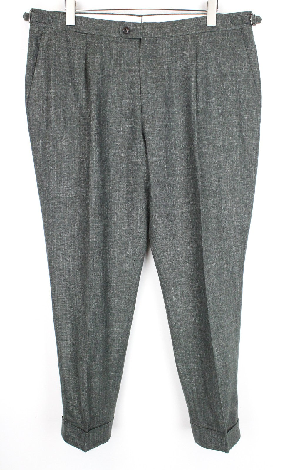 SUITSUPPLY La Spalla vyriškas kostiumas, žalias, 3 dalių, vilnonis, lininis, šilkinis, klostuotas, UK50R 