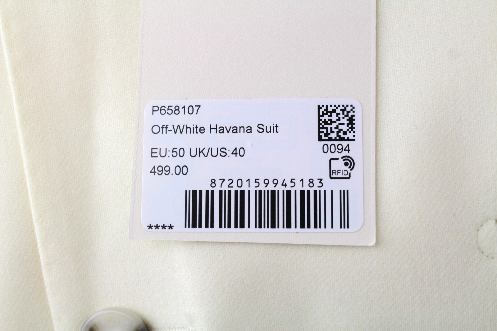 SUITSUPPLY Havana Jetted Men's Suit UK40R Wool Slim Off-White 2 Piece Classic