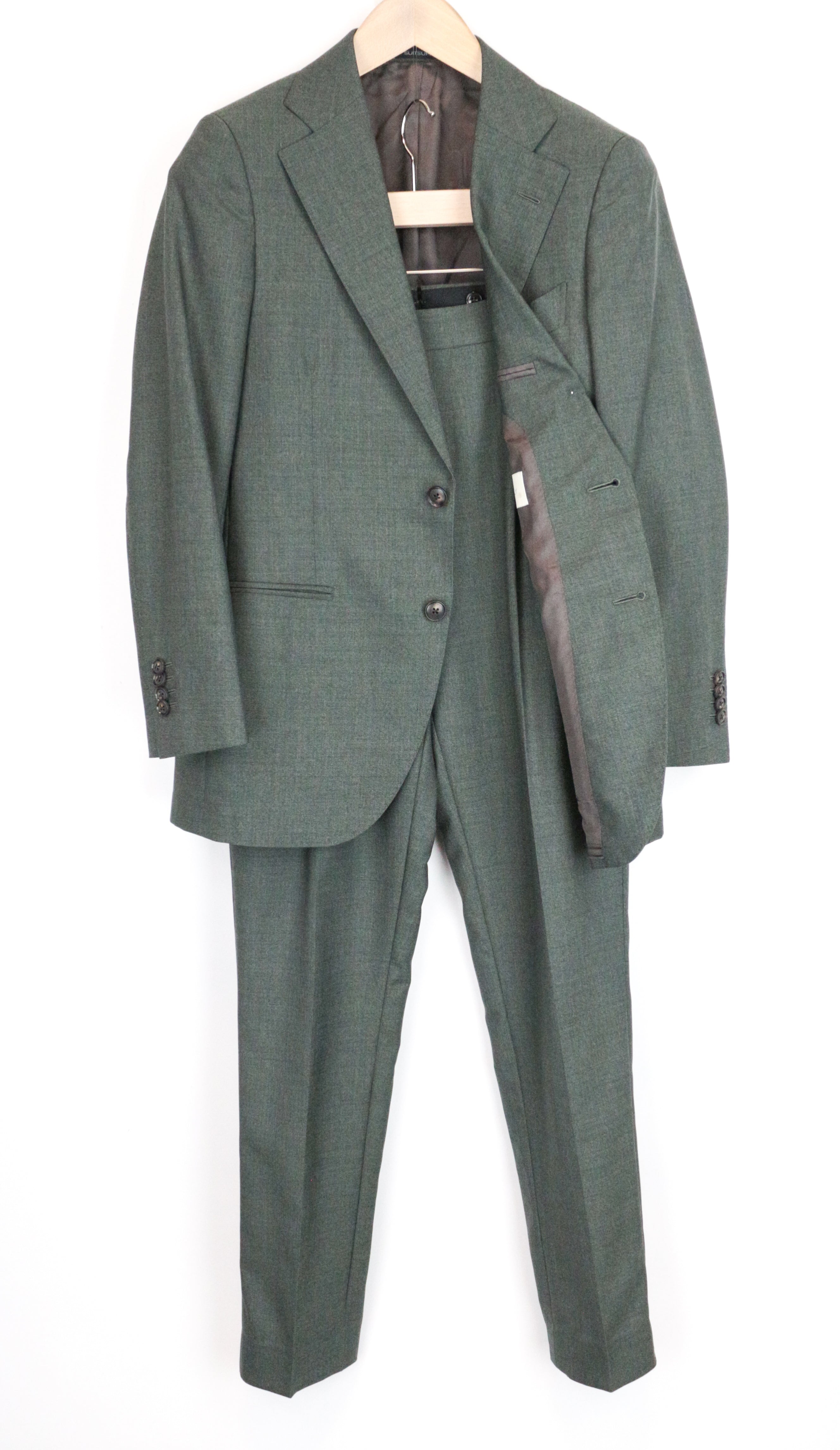 SUITSUPPLY La Spalla Men's Suit UK34R Green Half-Lined Wool Slim 2 Piece Set