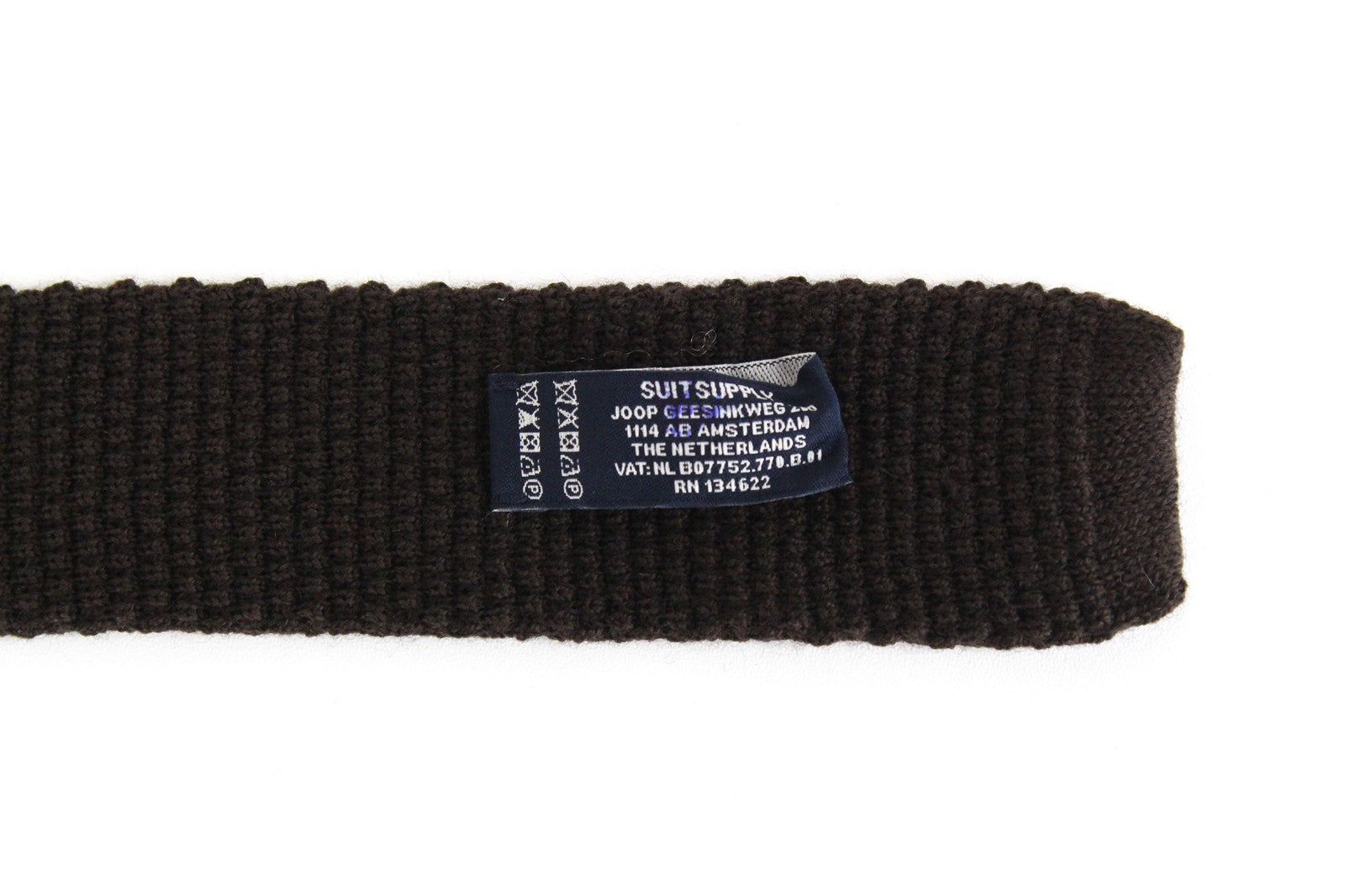 SUITSUPPLY vyriškas kaklaraištis 150 x 2,4 cm rudas megztas vilnonis kaklaraištis kvadratiniais galais „Smart Classic“ 