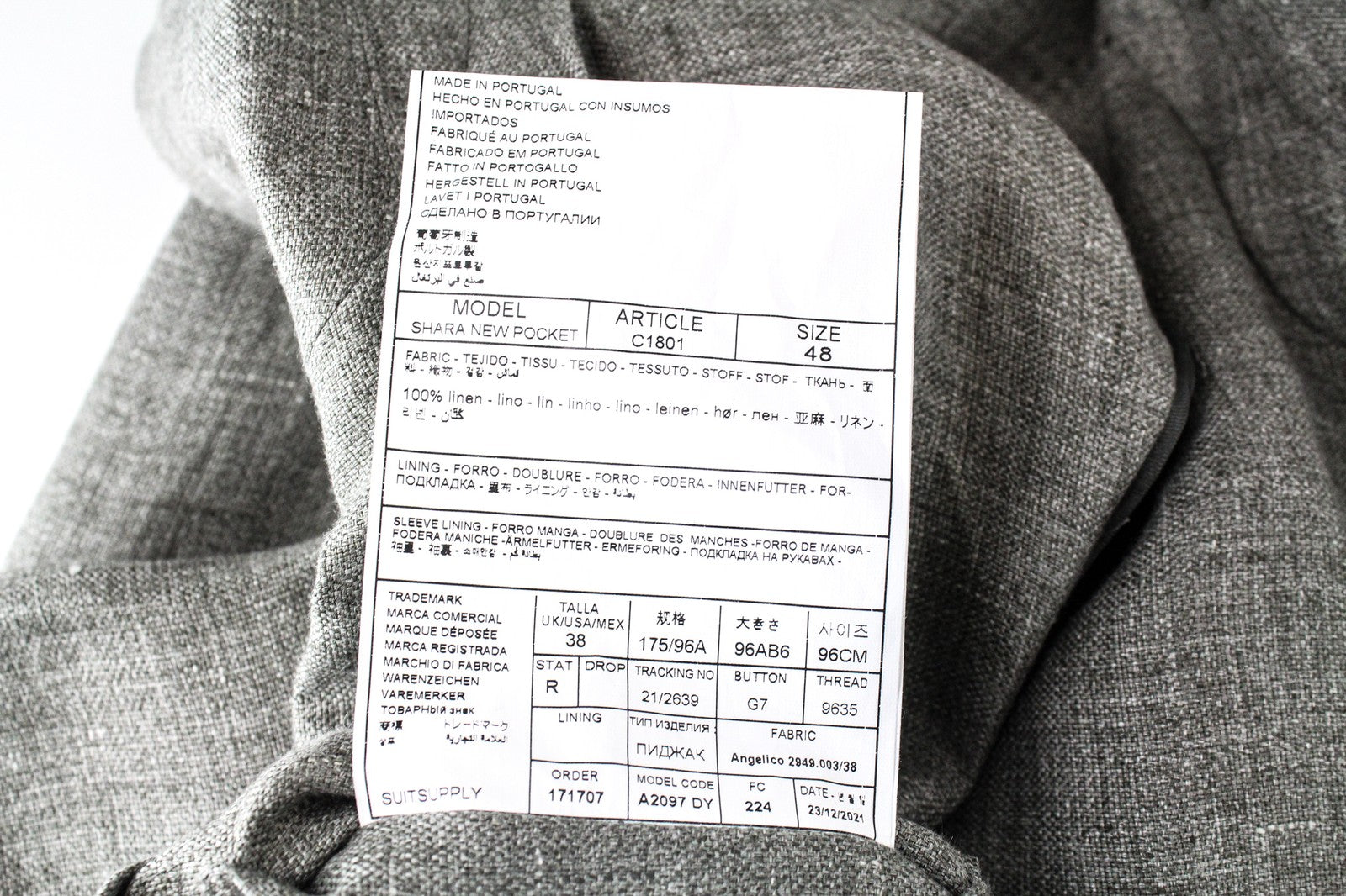 SUITSUPPLY vyriška striukė „Shara Pocket“ su pamušalu, UK38R, pilka 