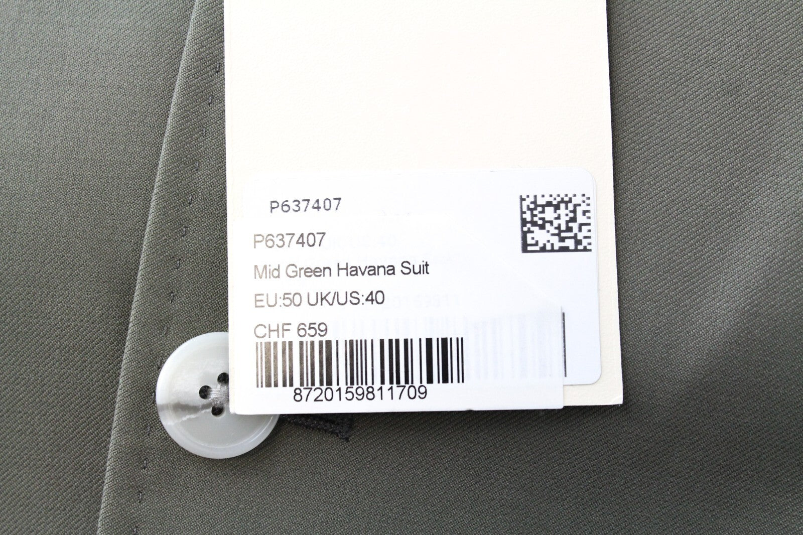 „SUITSUPPLY Havana Tulip“ vyriškas kostiumas, žalias, su grynos vilnos pamušalu, dviejų dalių. 