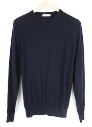 „SUITSUPPLY“ vyriškas megztinis S dydžio merino vilnos aptemptas megztinis, tamsiai mėlynas, megztinis su palaidine 