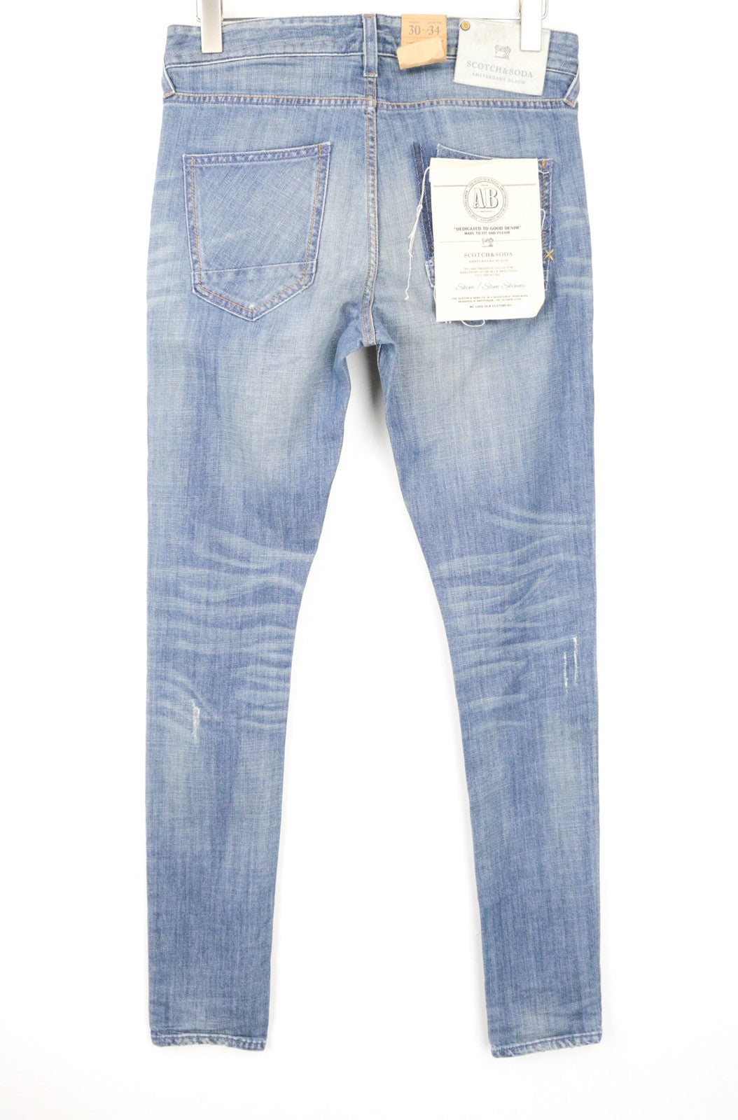 SCOTCH &amp; SODA vyriški skim džinsai W30/L34, dirbtinai tamprūs, mėlyni, part. 22 