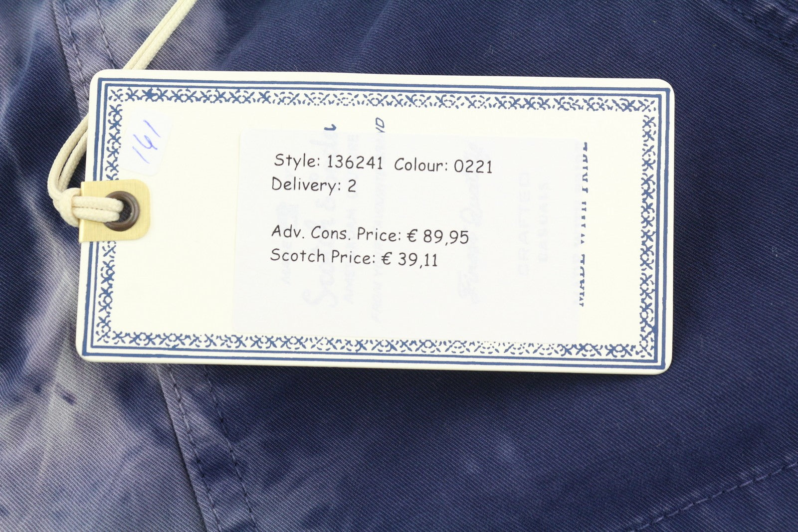 SCOTCH & SODA Men Shorts ~W32 Chino Washed Blue Pattern Button Fly Logo Casual