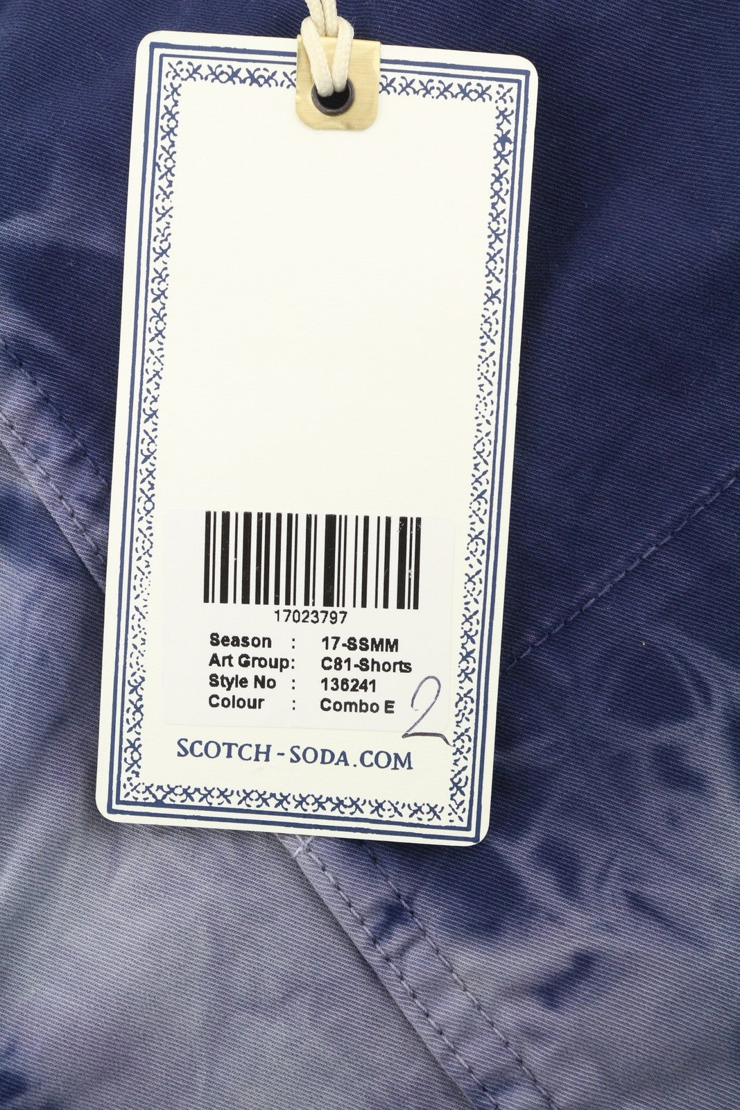 SCOTCH & SODA Men Shorts ~W32 Chino Washed Blue Pattern Button Fly Logo Casual