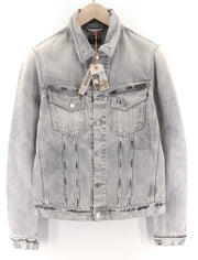 Nudie Jeans Billy Light Grey Trashed  Mens Jacket M Button Faded Polo