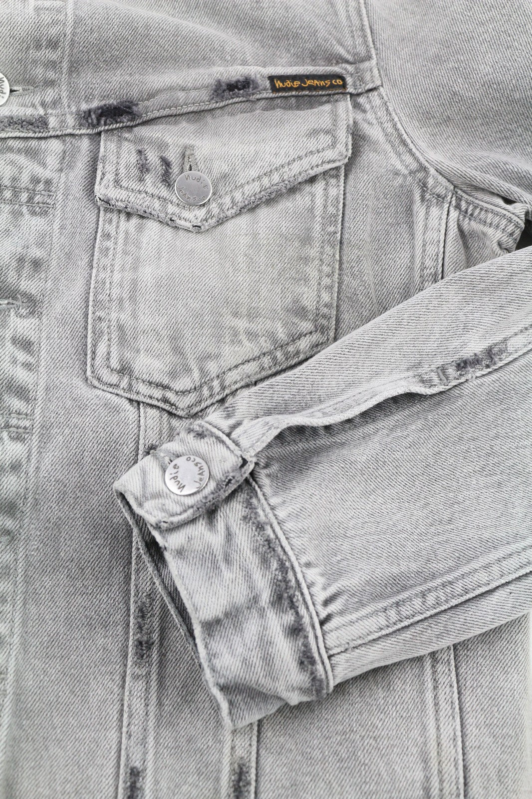 Nudie Jeans Billy Light Grey Trashed  Mens Jacket M Button Faded Polo