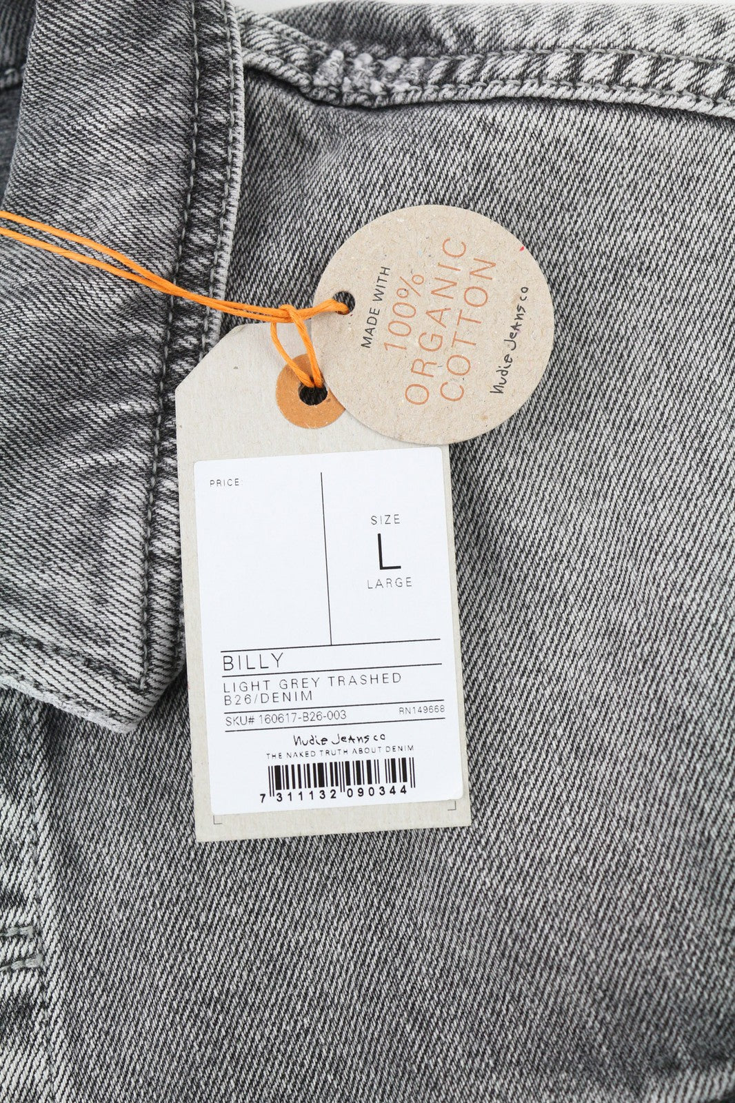 Nudie Jeans Billy šviesiai pilka trashed vyriška striukė L su išblukusiomis kišenėmis ir sagomis 