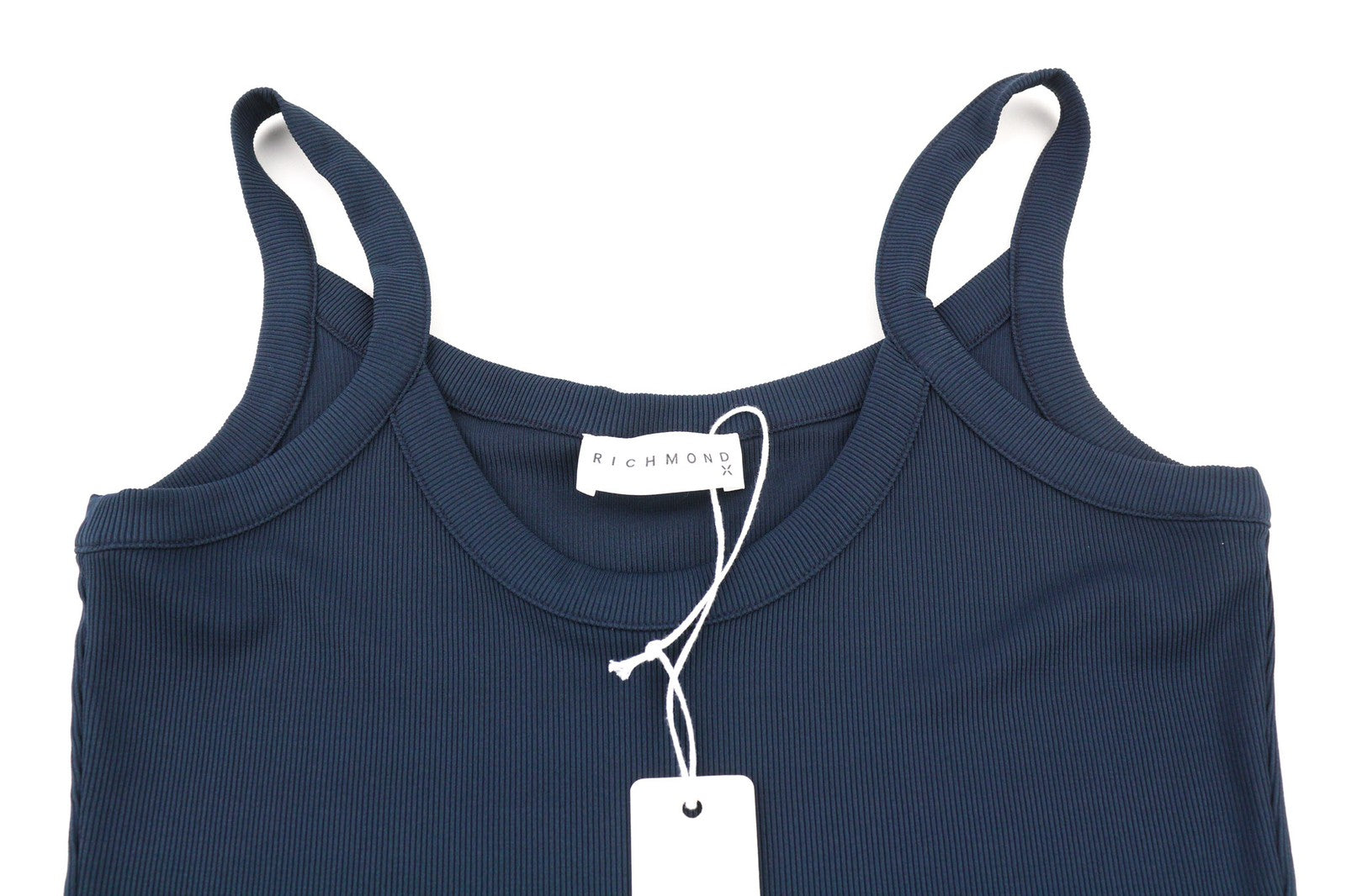 RICHMOND moteriški marškinėliai S dydžio tamsiai mėlyni be rankovių apvalios iškirptės briaunoti marškinėliai be rankovių, įprasti 