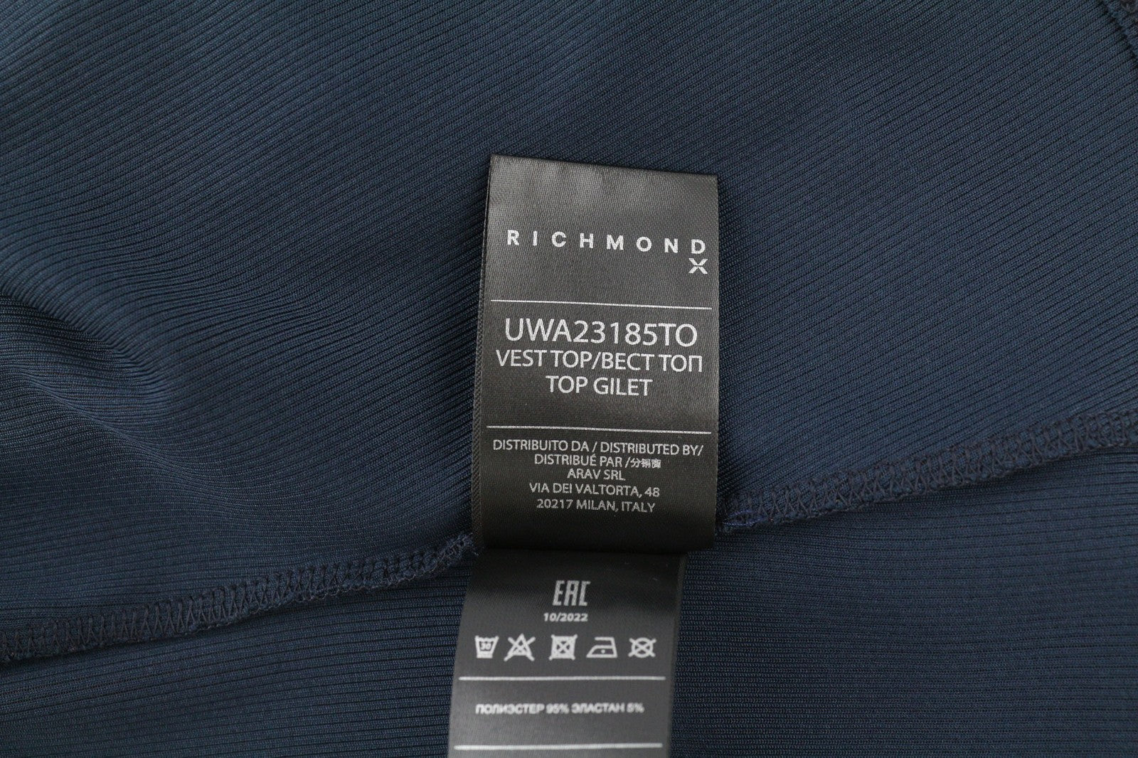 RICHMOND moteriški marškinėliai S dydžio tamsiai mėlyni be rankovių apvalios iškirptės briaunoti marškinėliai be rankovių, įprasti 