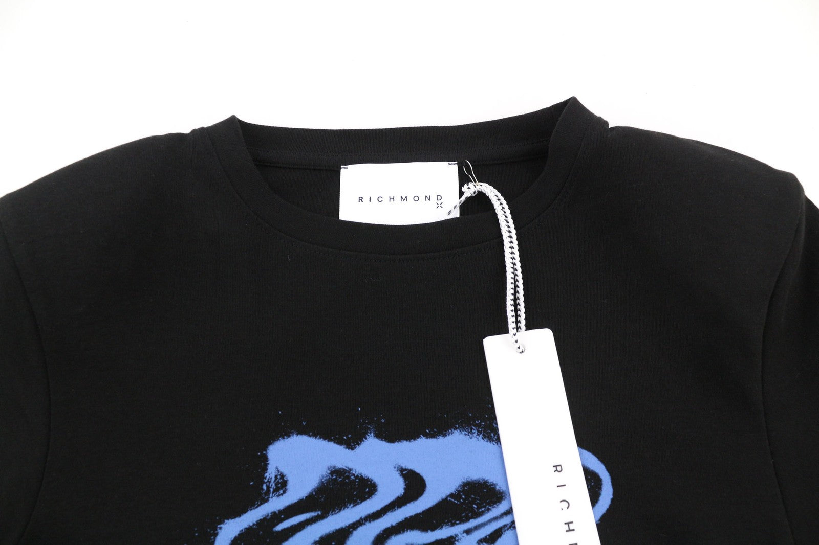 JOHN RICHMOND moteriški marškinėliai S juodi trumpomis rankovėmis su pečių pagalvėlėmis 