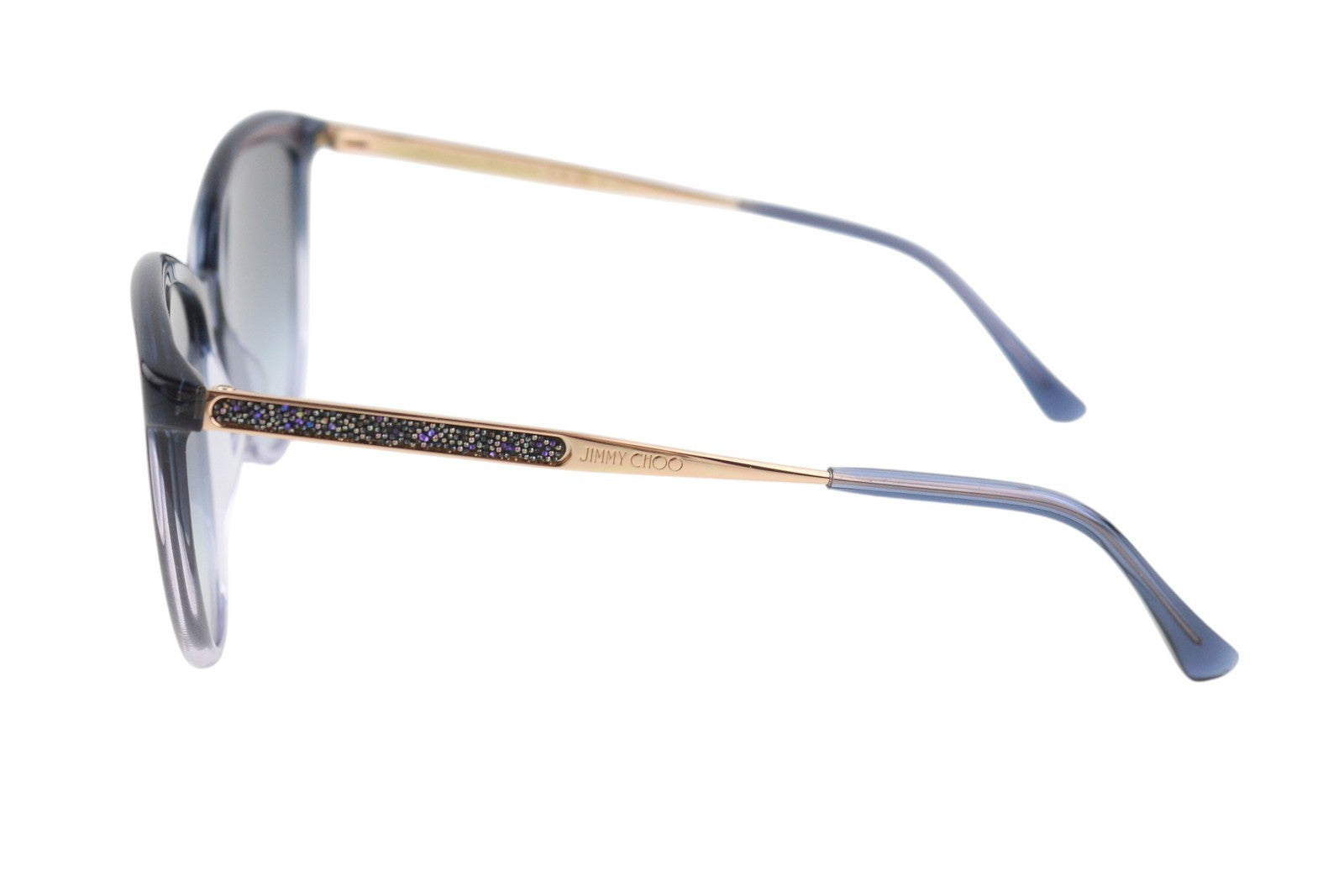 JIMMY CHOO Belinda moteriški akiniai nuo saulės, VIENO DYDŽIO, mėlynai tonuoti, katės akių formos, rekomenduojama kaina – 349 € 