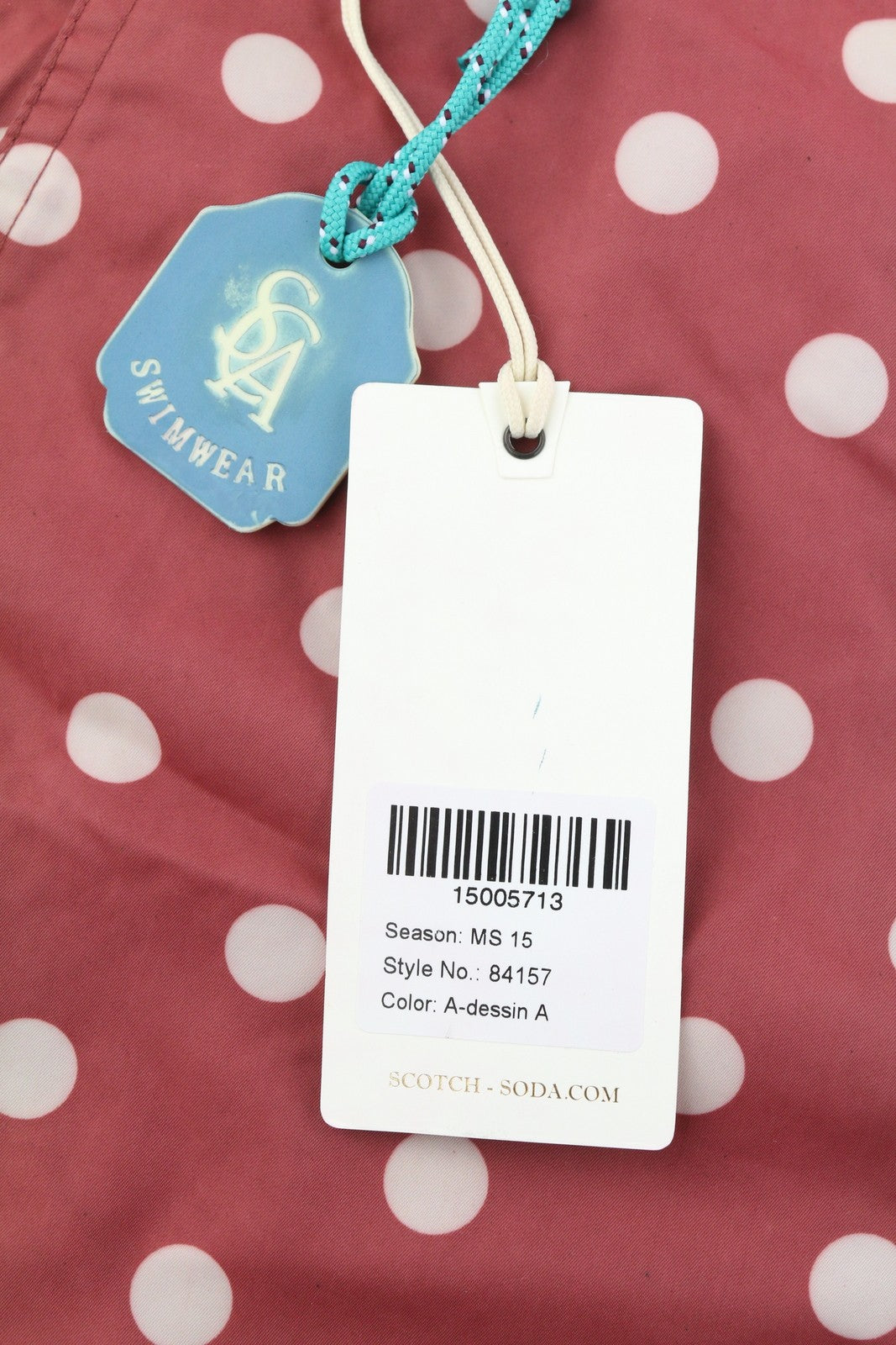 SCOTCH &amp; SODA vyriški maudymosi kostiumėliai ~W34 tamsiai raudoni taškuoti rašto užtrauktukai, kišenės su logotipu 