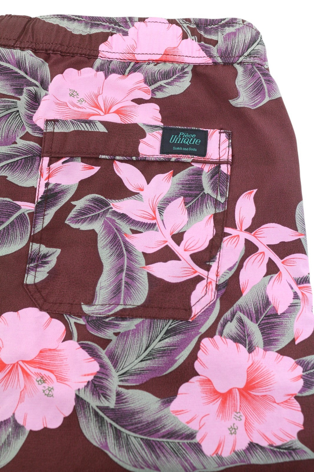 SCOTCH &amp; SODA vyriški maudymosi kostiumėliai L dydžio, bordo spalvos, gėlių rašto, su elastingu juosmeniu, tinklelio pamušalu. 