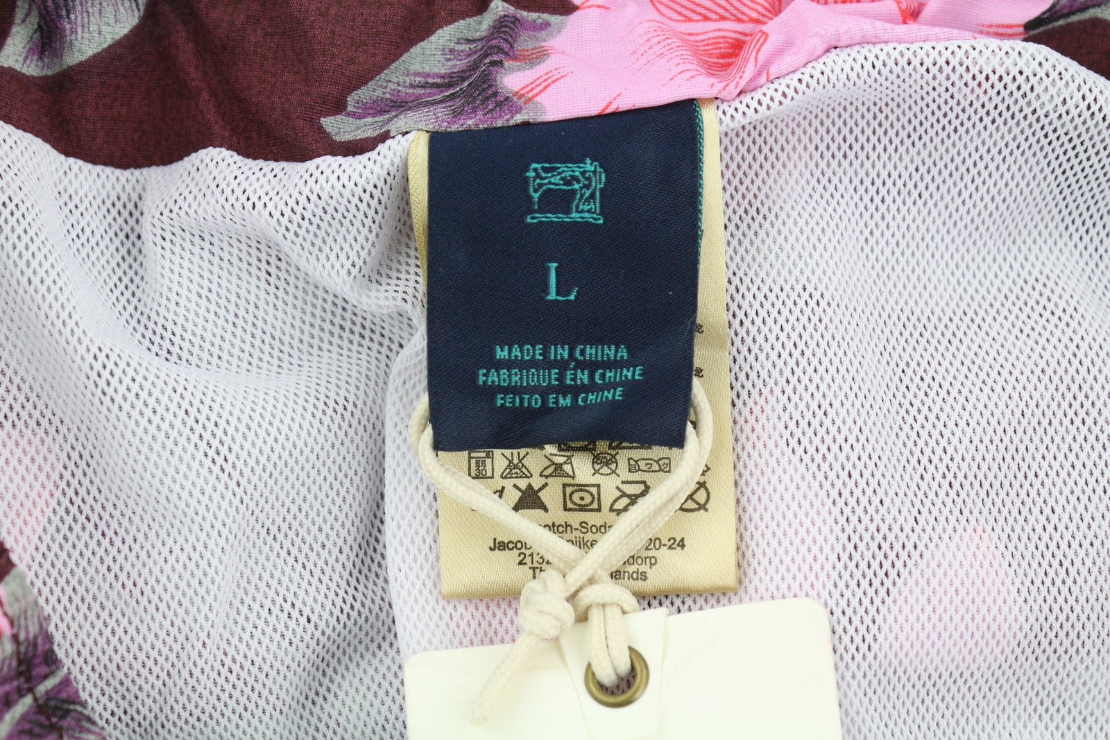 SCOTCH &amp; SODA vyriški maudymosi kostiumėliai L dydžio, bordo spalvos, gėlių rašto, su elastingu juosmeniu, tinklelio pamušalu. 