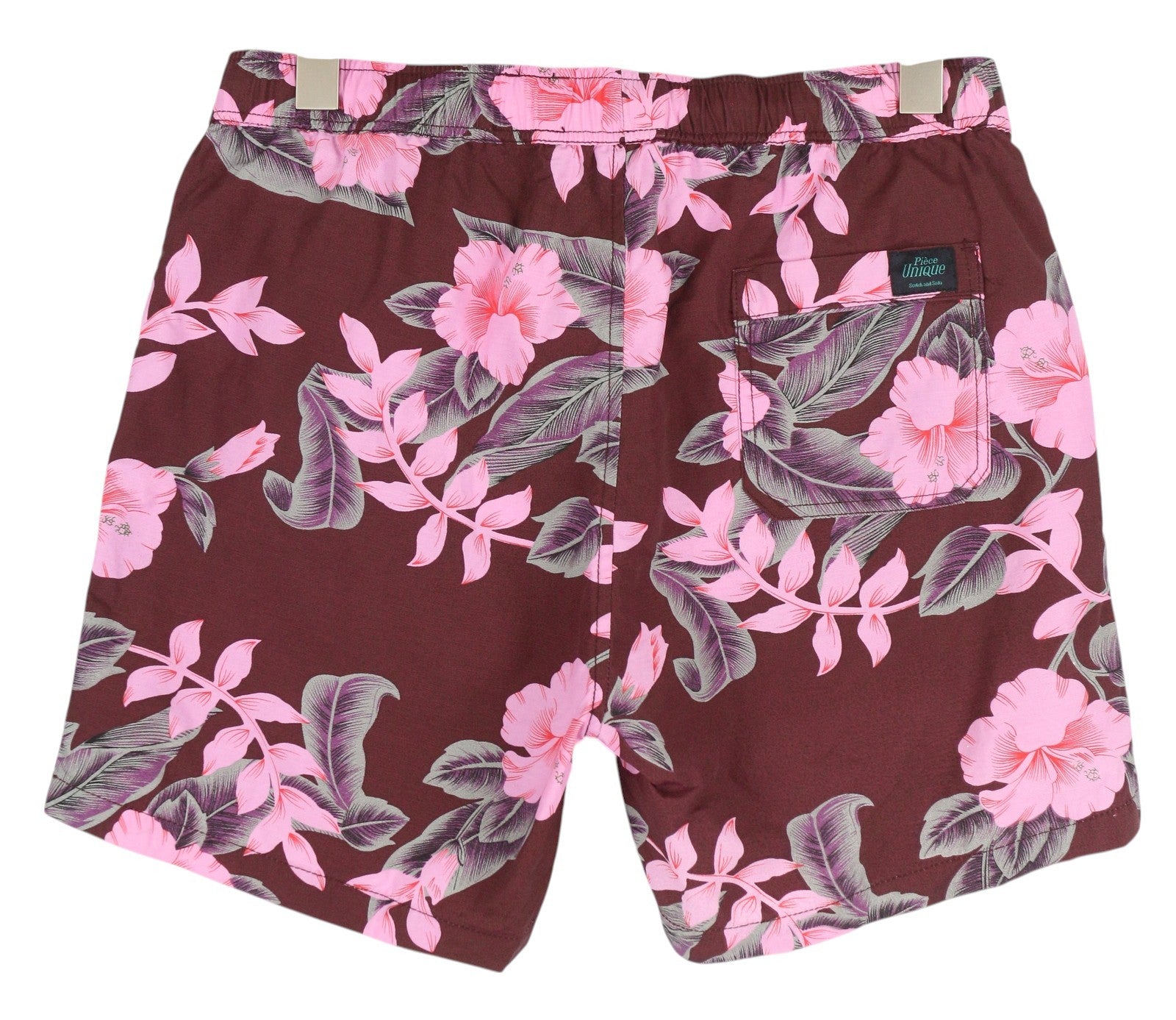 SCOTCH &amp; SODA vyriški maudymosi kostiumėliai S, bordo spalvos, gėlėto rašto, su elastingu juosmeniu, tinklelio pamušalu. 