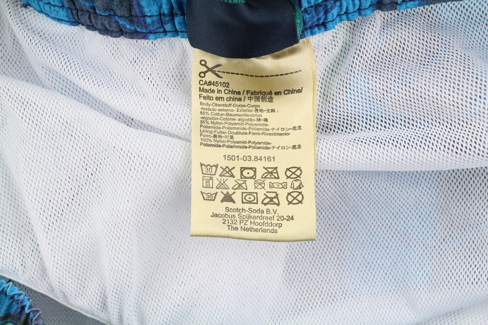 SCOTCH &amp; SODA vyriški maudymosi kostiumėliai S dydžio, mėlyni, kriauklės rašto, tinklelio pamušalu, elastingu juosmeniu, logotipu. 