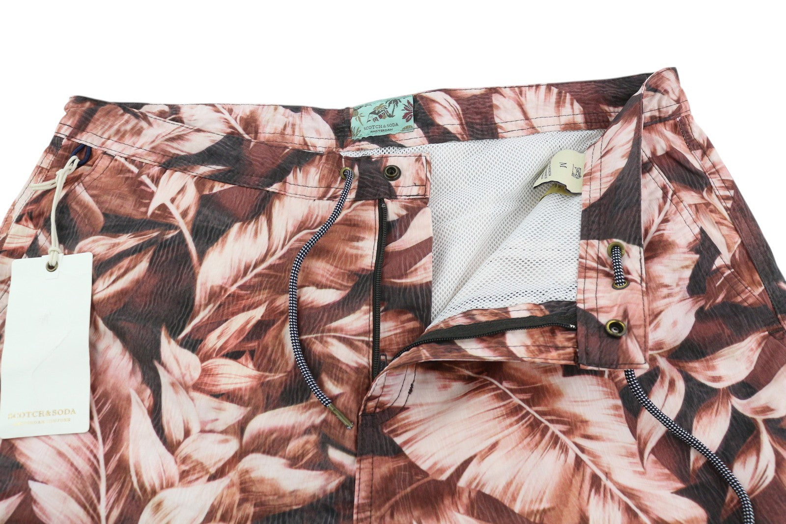 SCOTCH & SODA Men Swimwear M Purple Leaf Patterned Zip Fly Drawstring Waist