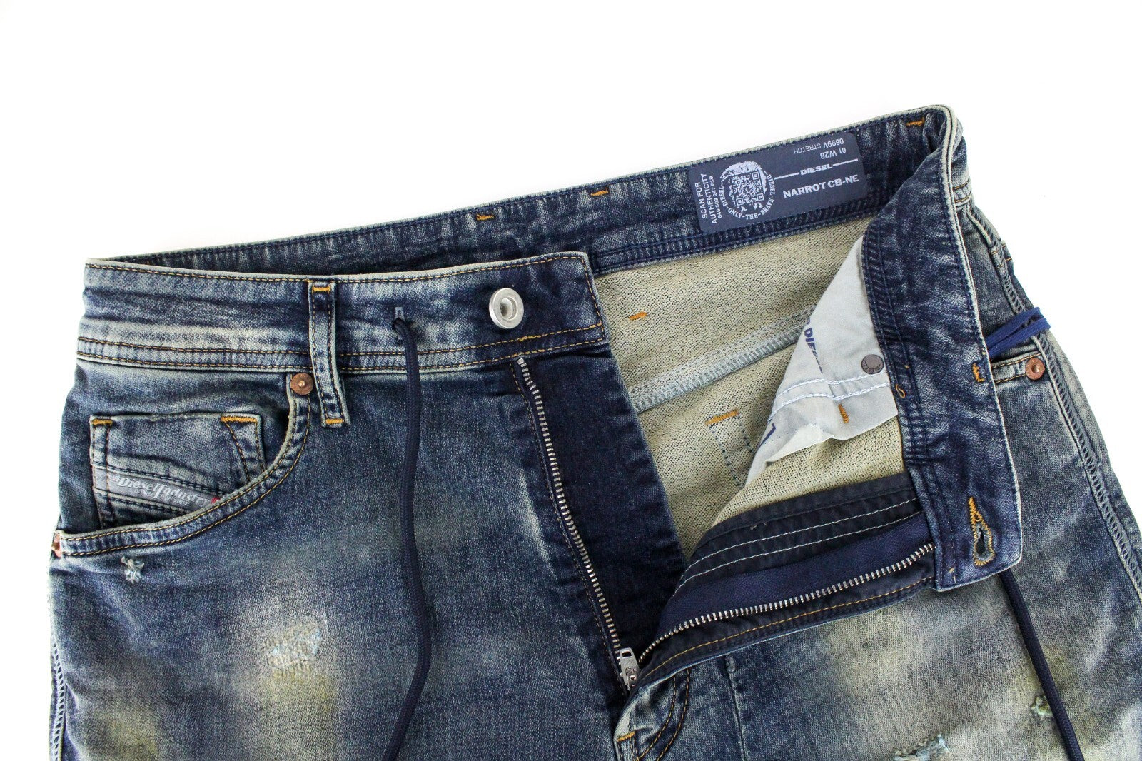 DIESEL Narrot CB-NE 0699V vyriški džinsai W28 Sweat Jogg Slim Stained Distressed 