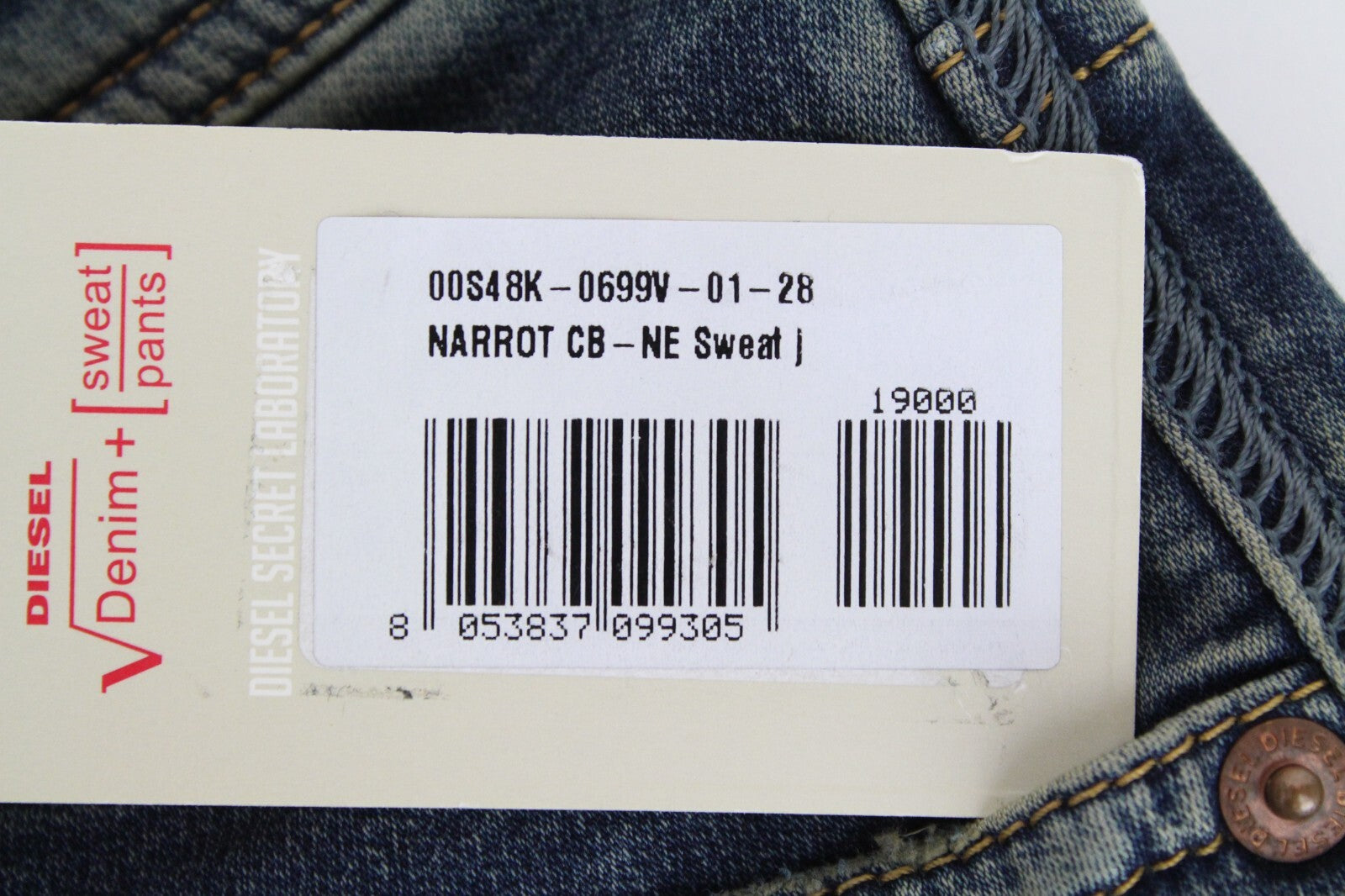 DIESEL Narrot CB-NE 0699V vyriški džinsai W28 Sweat Jogg Slim Stained Distressed 