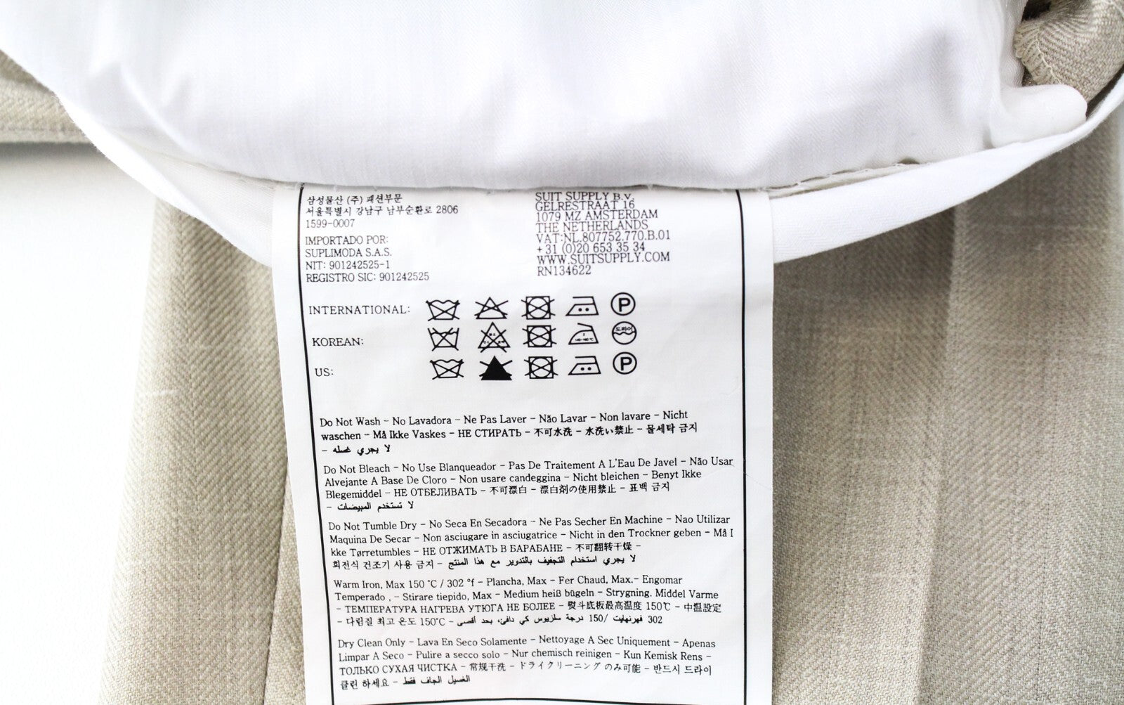 SUITSUPPLY La Spalla Mens Suit UK40R Beige 3 Pc Wool Silk Linen Herringbone