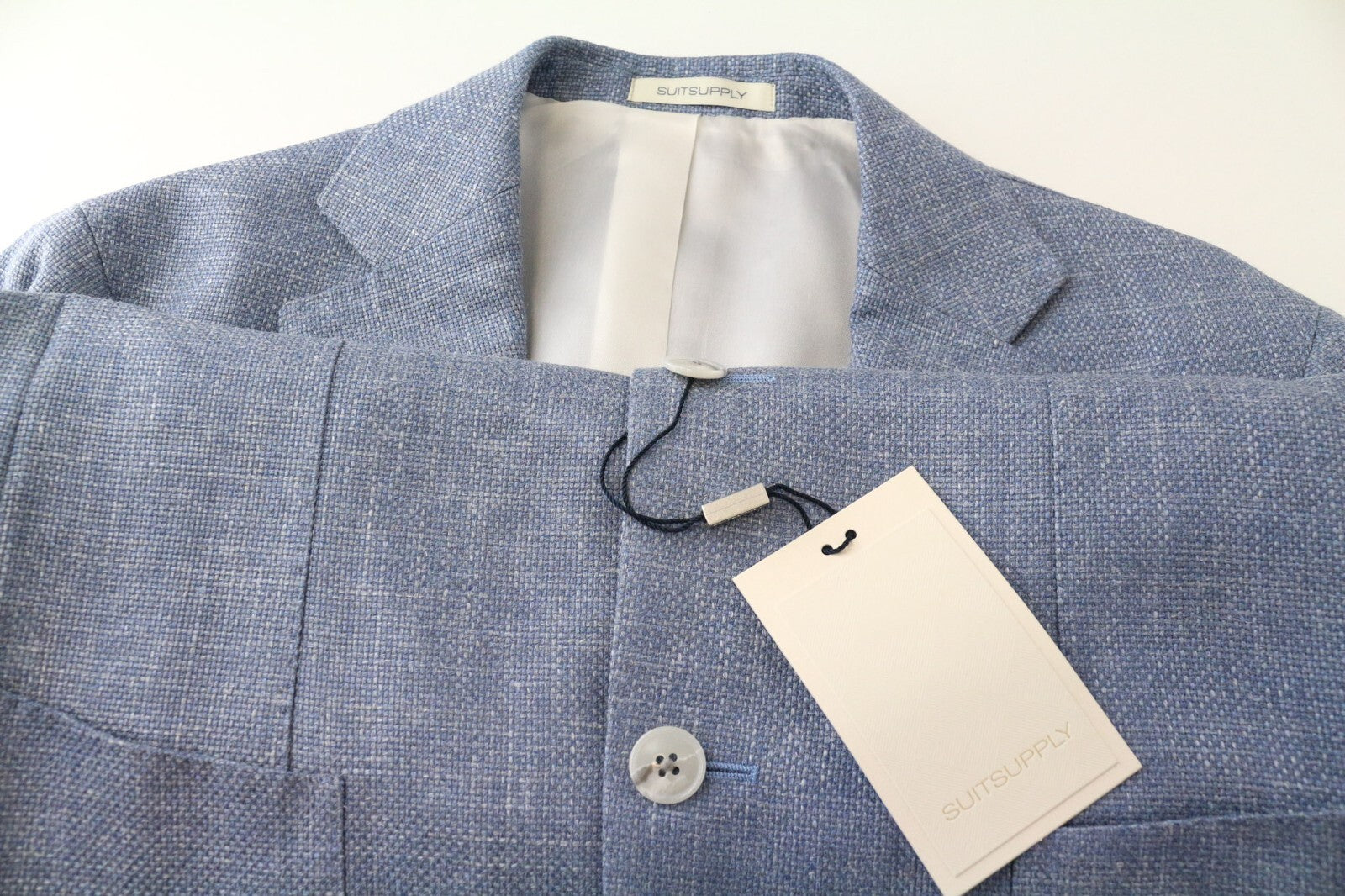 SUITSUPPLY Havana vyriškas švarkas UK36R mėlynas plonas vilnos, šilko, lino, kašmyro melanžo audinys 