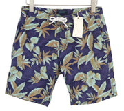 SCOTCH & SODA Men Swimwear S Blue Leaf Pattern Mesh Lined Drawstring Waist Logo