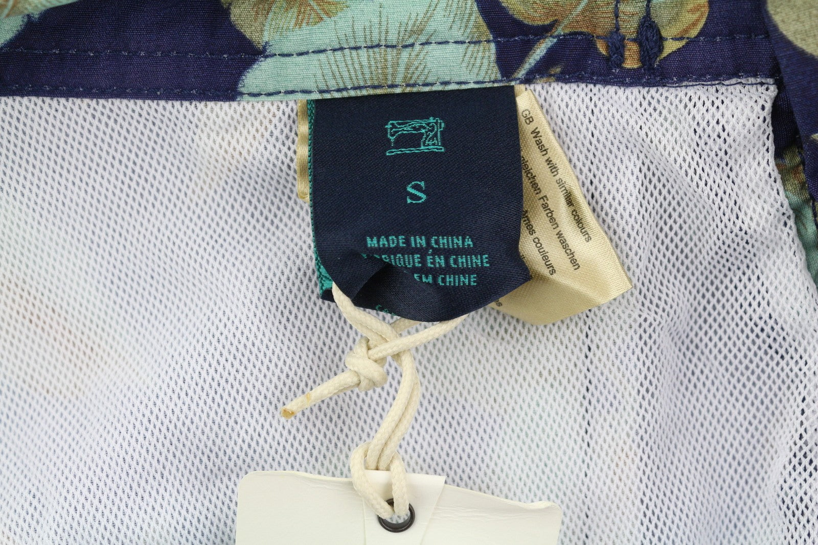 SCOTCH & SODA Men Swimwear S Blue Leaf Pattern Mesh Lined Drawstring Waist Logo