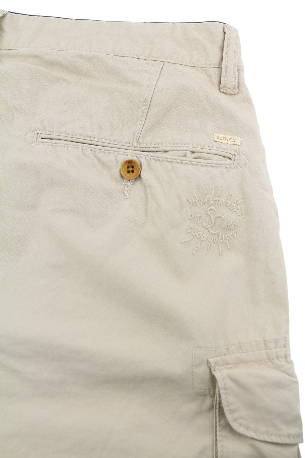 SCOTCH & SODA Men Shorts W29 Beige Cargo Zip 5-Design Pockets Logo Zip Casual