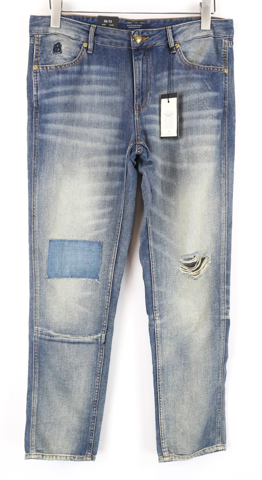 SCOTCH &amp; SODA moteriški džinsai W26/L32 mėlyni Bandit Tapered, dirbtinio apnašų rašto 