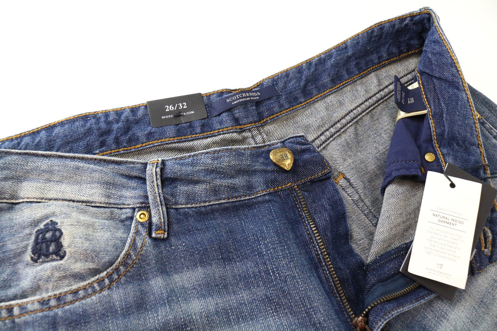 SCOTCH &amp; SODA moteriški džinsai W26/L32 mėlyni Bandit Tapered, dirbtinio apnašų rašto 